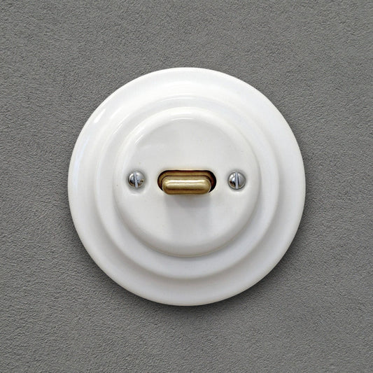 Porcelain Toggle Light Switch – Retro Loft Style | Vintage Design, Flush-Mounted, Intermediate / Crossing Switch White Ceramic