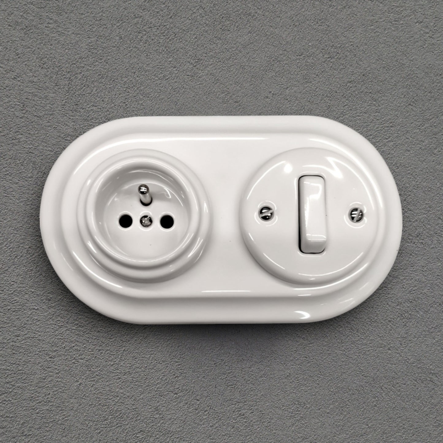 Retro Style Ceramic French Socket with A Switch – Retro Loft Style | Vintage Design, Flush-Mounted White