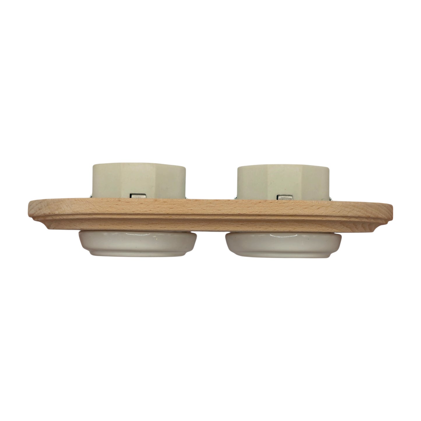 Retro Style White Ceramic German Schuko Socket – Retro Loft Style | Vintage Design, Flushed-Mounted, Natural Wood Frame