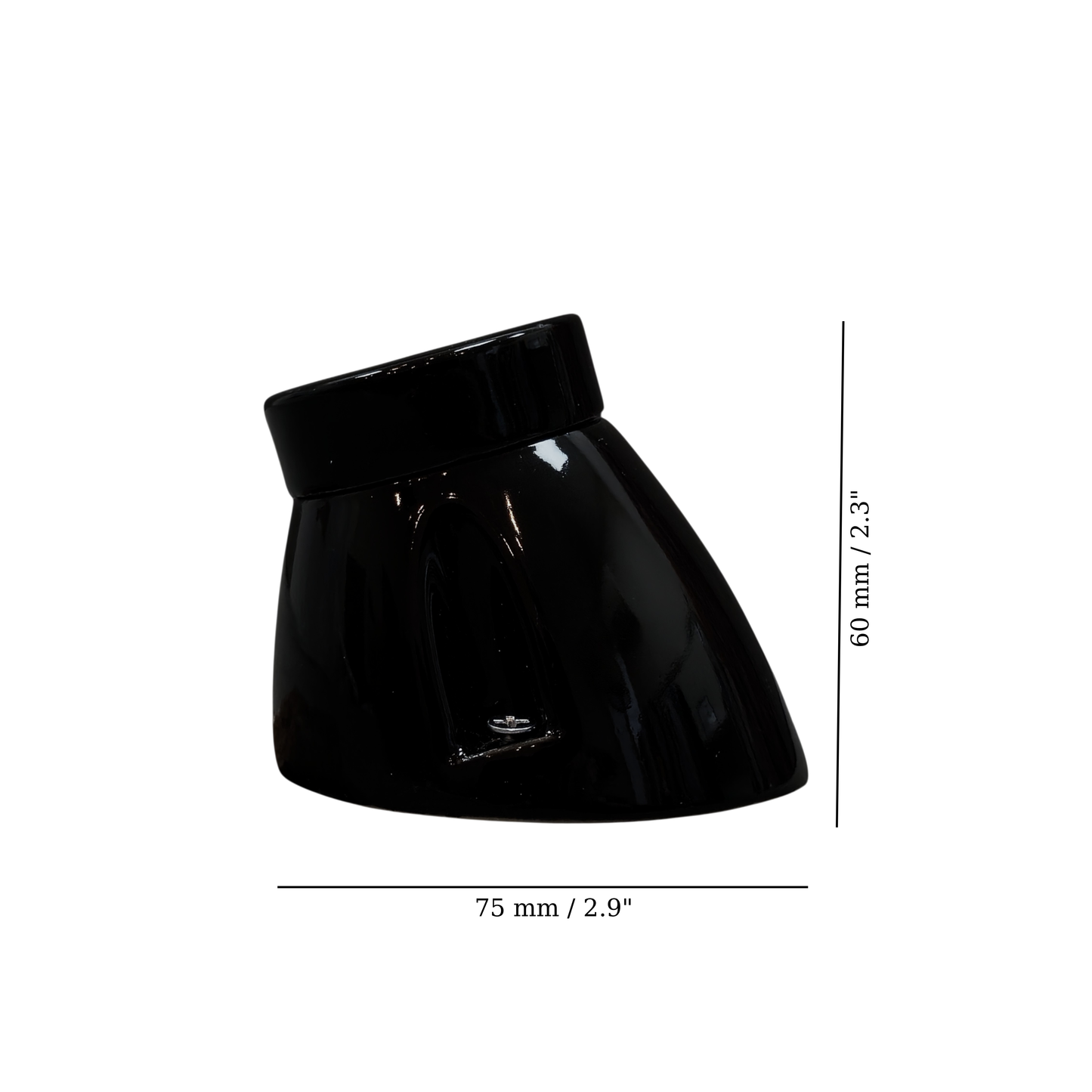 black porcelain inclined E27 lamp holder, surface-mount, measurements