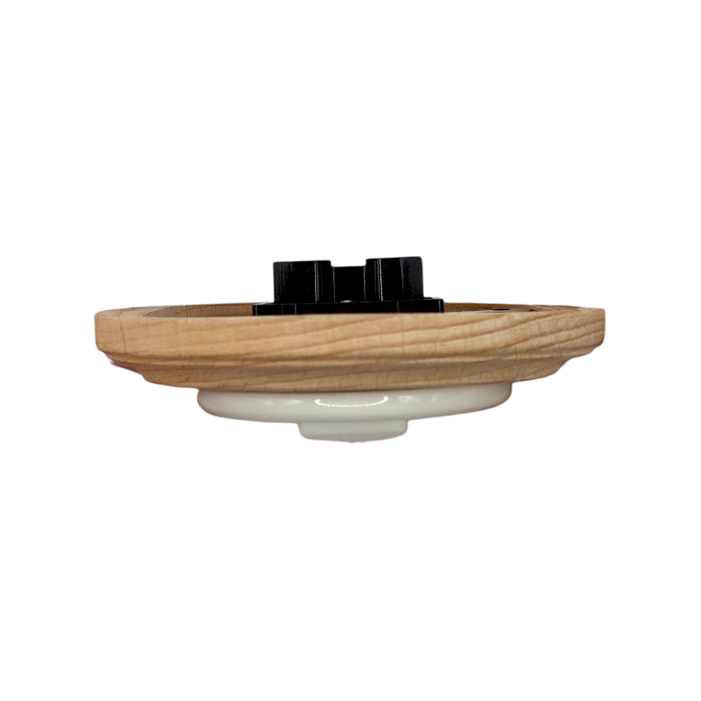 Retro Style White Ceramic Two-Pole Push Button Switch Flush-Mounted Natural Wood Frame, D100mm