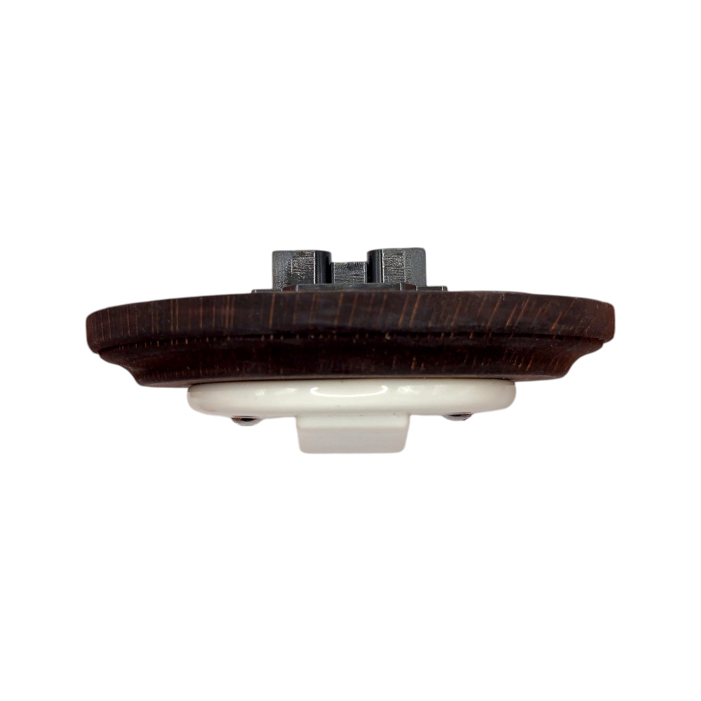 Retro Style White Ceramic Two-Pole Push Button Switch Flush-Mounted Dark Wood Frame, D100mm