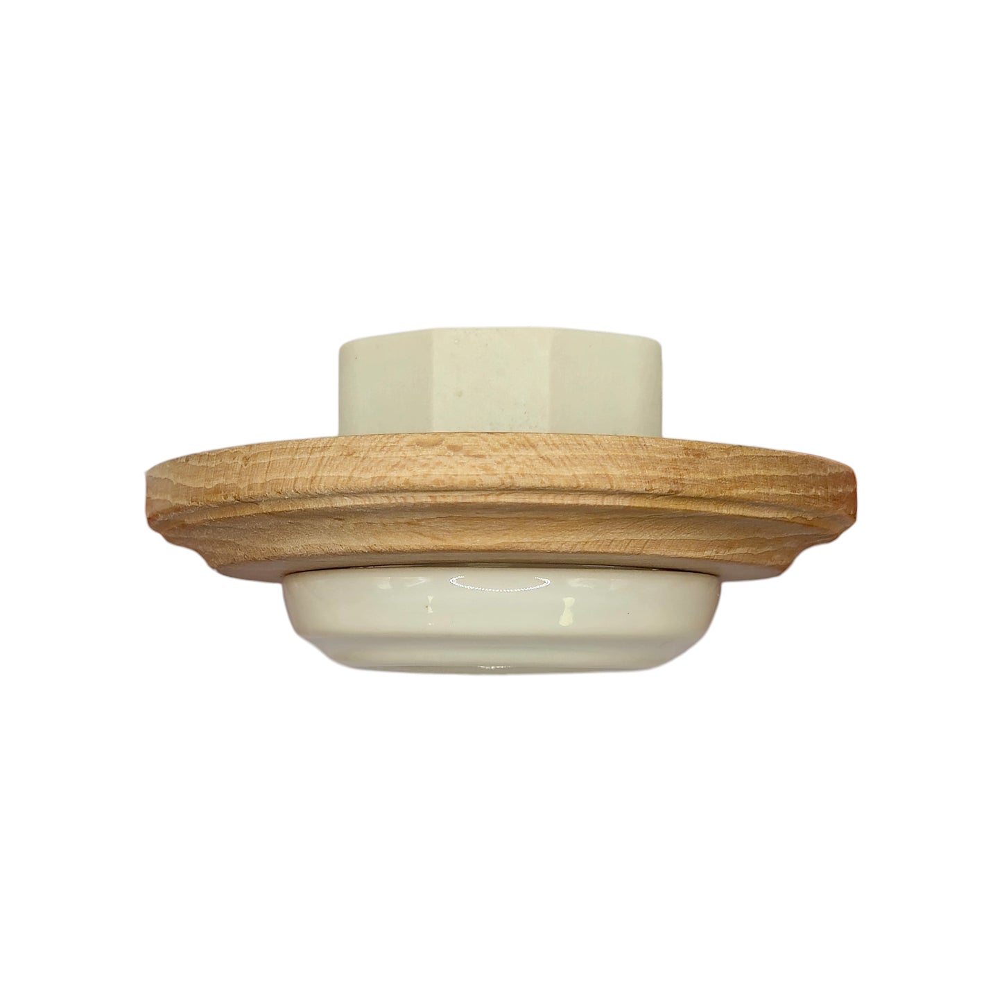 Wooden German Power Socket Porcelain Loft Retro Electrical Flush-Mounting Vintage Cottage Ceramic Natural Beige With White