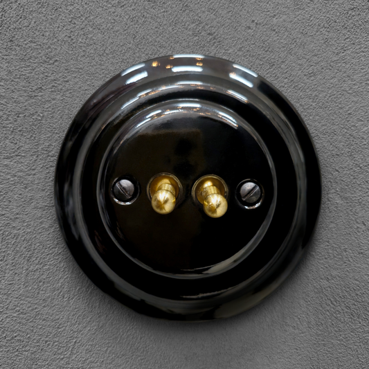 Porcelain Loft Retro Toggle Wall Light Switch Cover 2-gang 2-way Flush-Mounting Vintage Cottage Home Decor Black