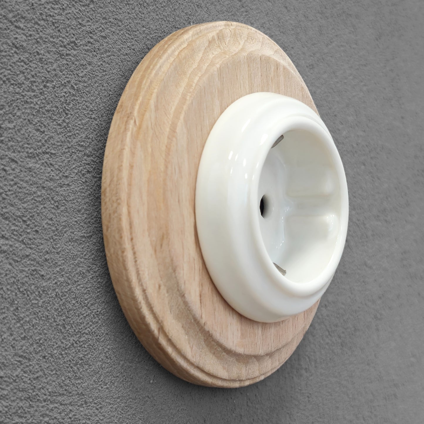 Wooden German Power Socket Porcelain Loft Retro Electrical Flush-Mounting Vintage Cottage Ceramic Natural Beige With White