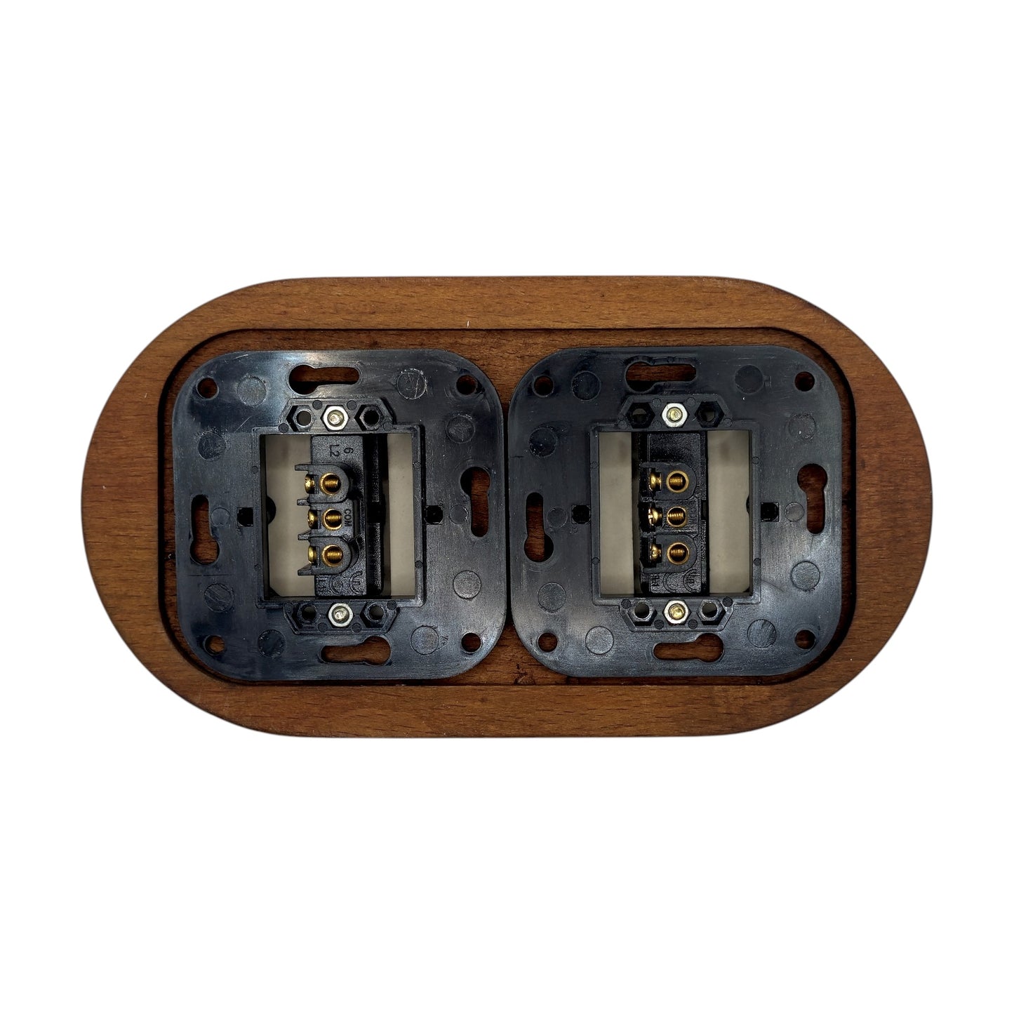 Retro Style Black Ceramic Slim Rocker Light Switch 1-Gang Two-Way With Dark Wood Frame Flushed-Mounted