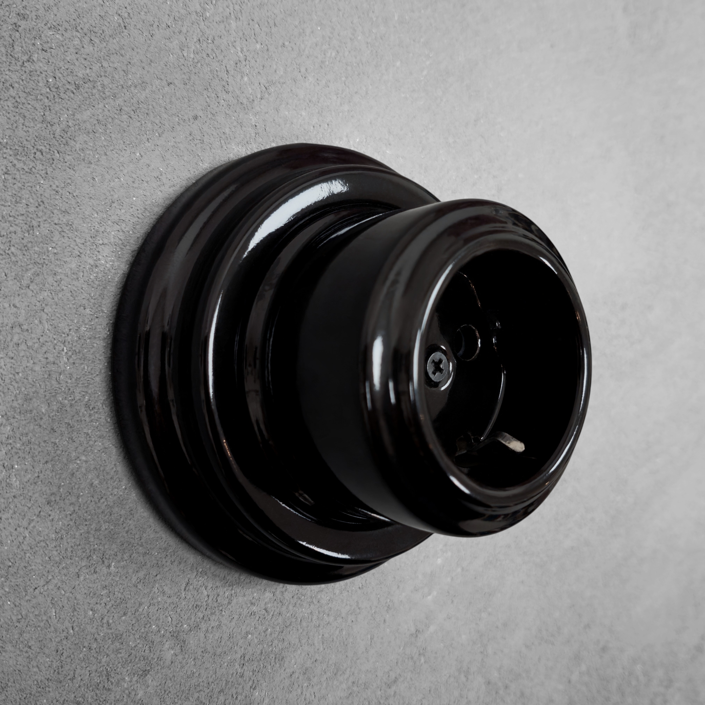 Surface-Mounting German Schuko Power Socket Porcelain Loft Retro Electrical Vintage Cottage Ceramic Black