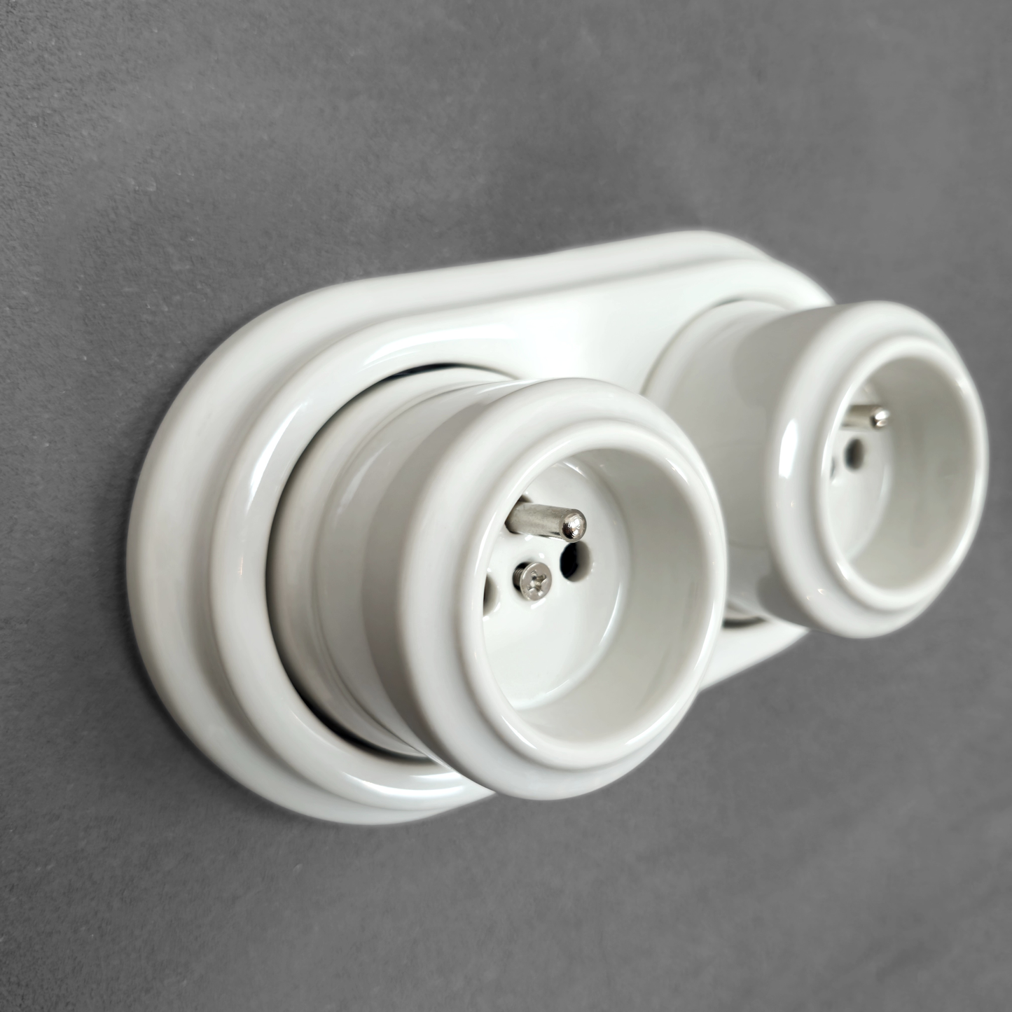 Surface-Mounting Double Frame French Power Socket Porcelain Loft Retro Electrical Vintage Cottage Ceramic White