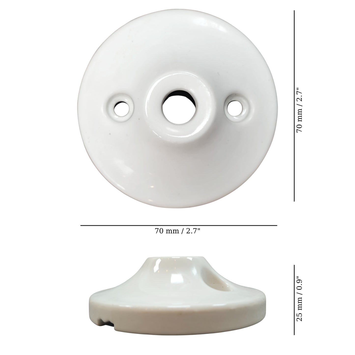 white porcelain cone ceiling rose 70x25mm, measurements