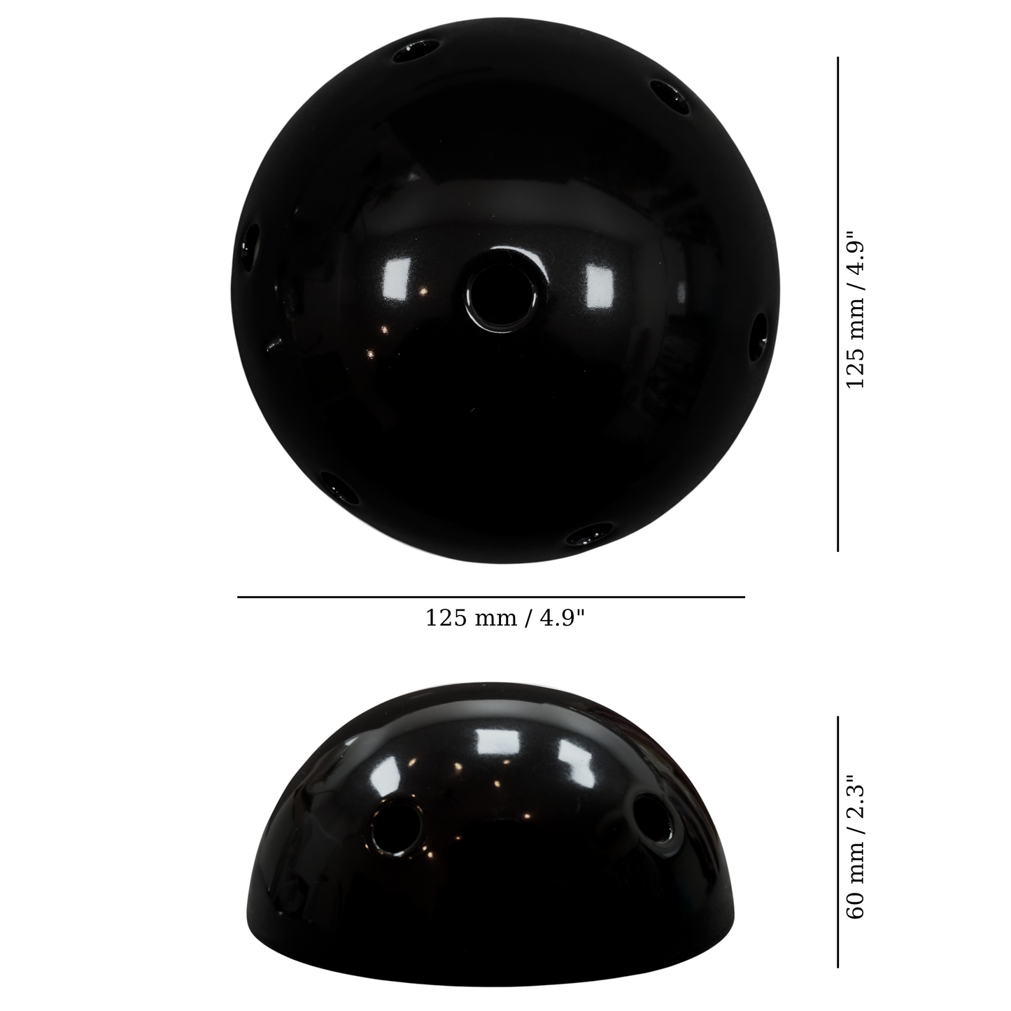 black porcelain multihole ceiling rose 125x65mm, measurements