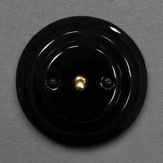 Toggle Light Switch Porcelain Loft Retro Toggle Wall Light Switch Cover 1-gang 2-way Flush Mounted Vintage Cottage Home Ceramic Black