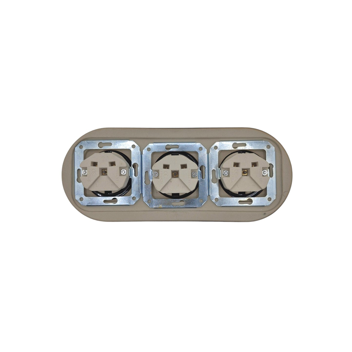 Triple Power Socket Porcelain Loft Retro Electrical German Schuko Flush-Mounting Vintage Cottage Ceramic Black