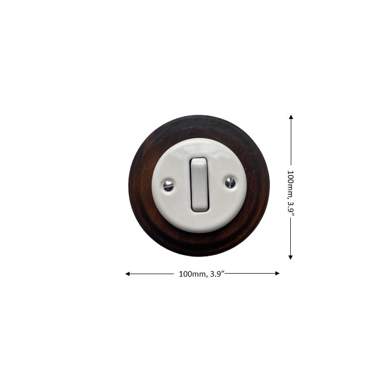 Wooden Frame Porcelain Light Switch Loft Retro 1-gang Two-way Flush-Mounting Vintage Cottage Ceramic Dark Brown With White