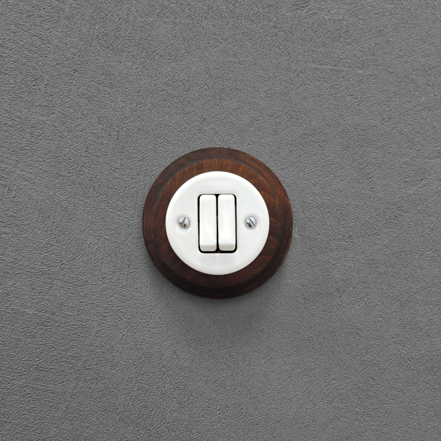 Wooden Frame Porcelain Light Switch Loft Retro 2-gang Two-way Flush-Mounting Vintage Cottage Ceramic Dark Brown With White