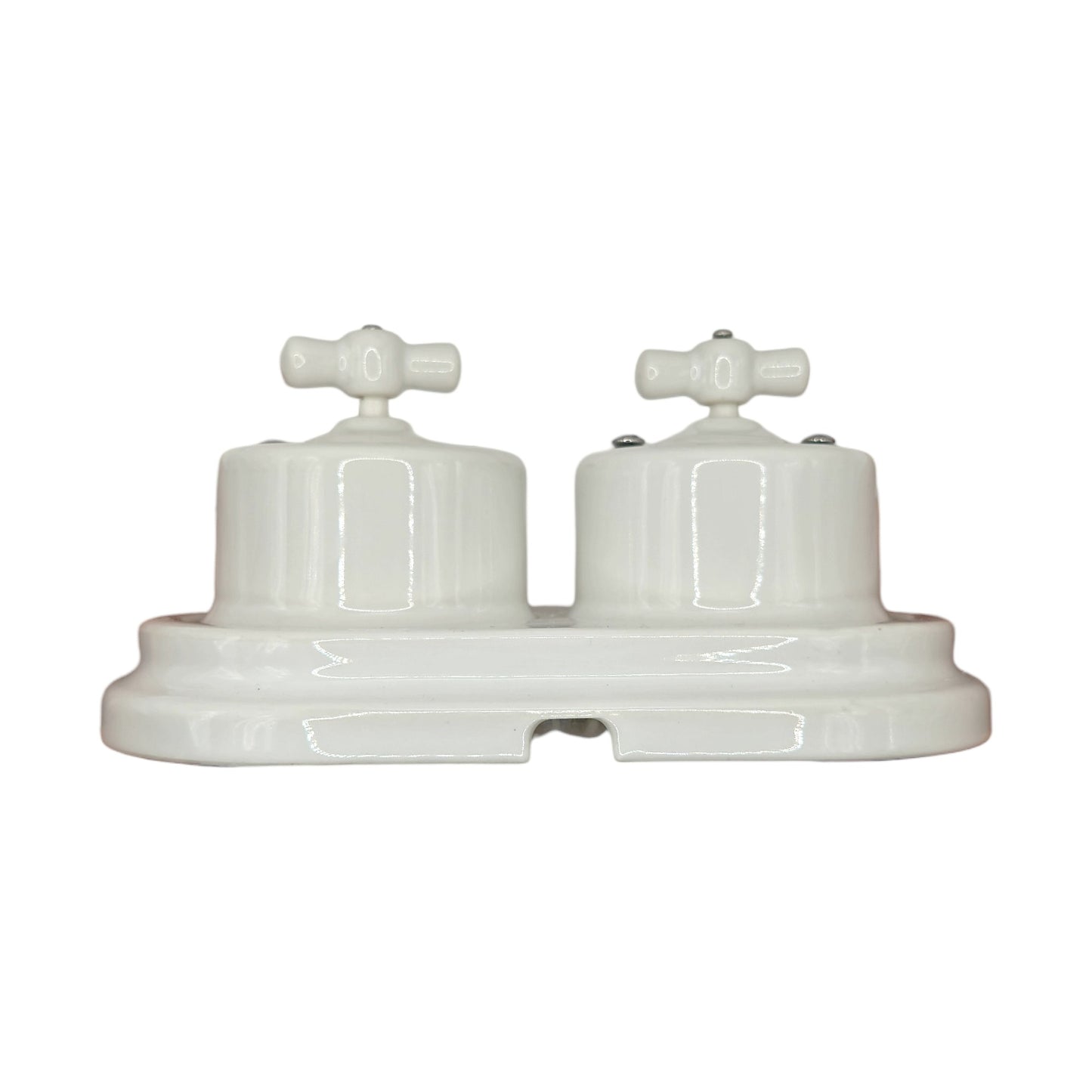 Double Retro Style White Ceramic Type-2 Double One-Way Rotary Light Switch Surface-Mounted