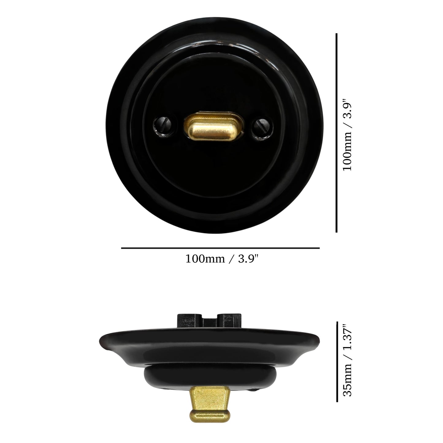 Retro Style Black Ceramic Crossing Toggle Switch With A Big Knob Flushed-Mounted