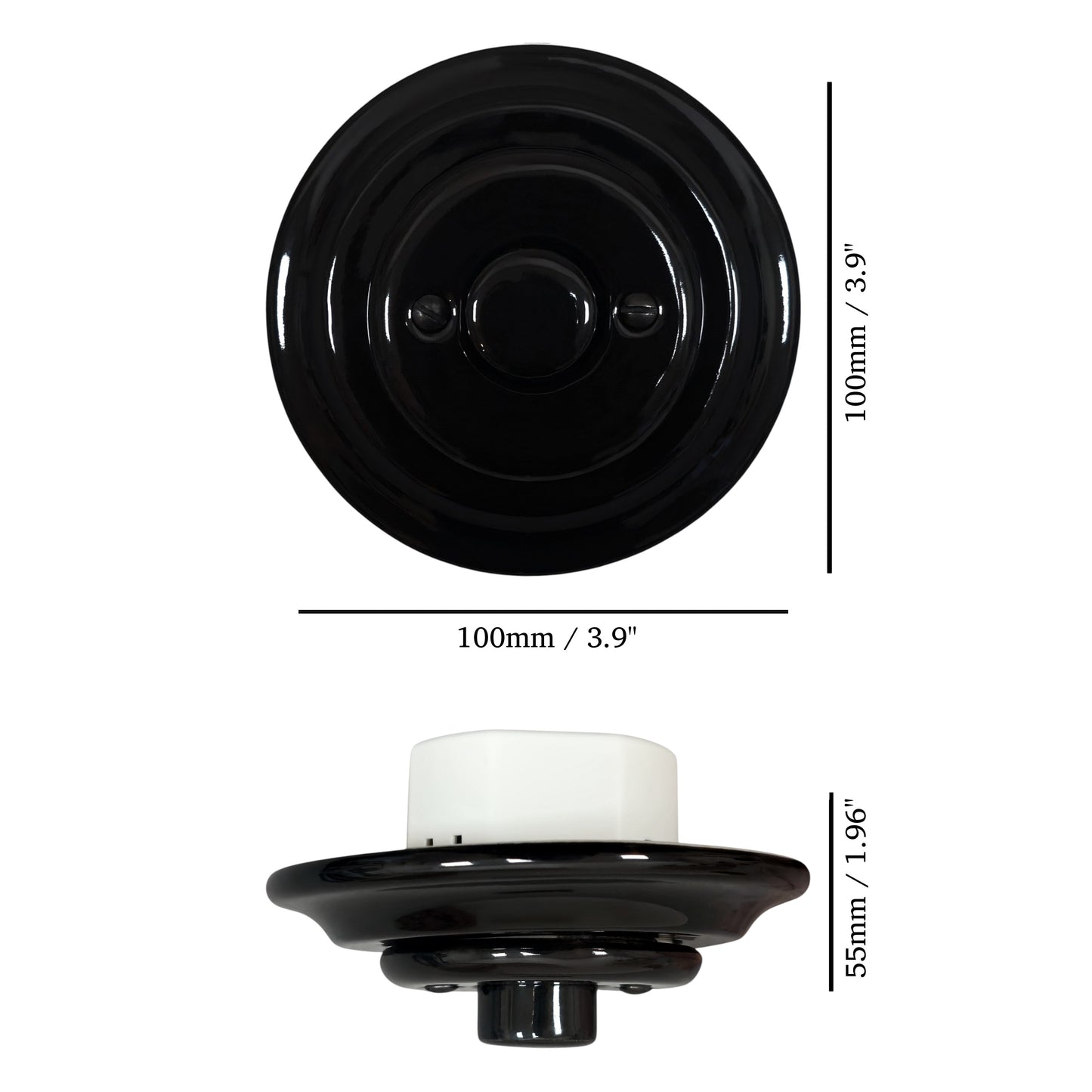 Retro Loft Style Dimmer Light Switch Industrial Flushed-Mounting Vintage Cottage Ceramic Black