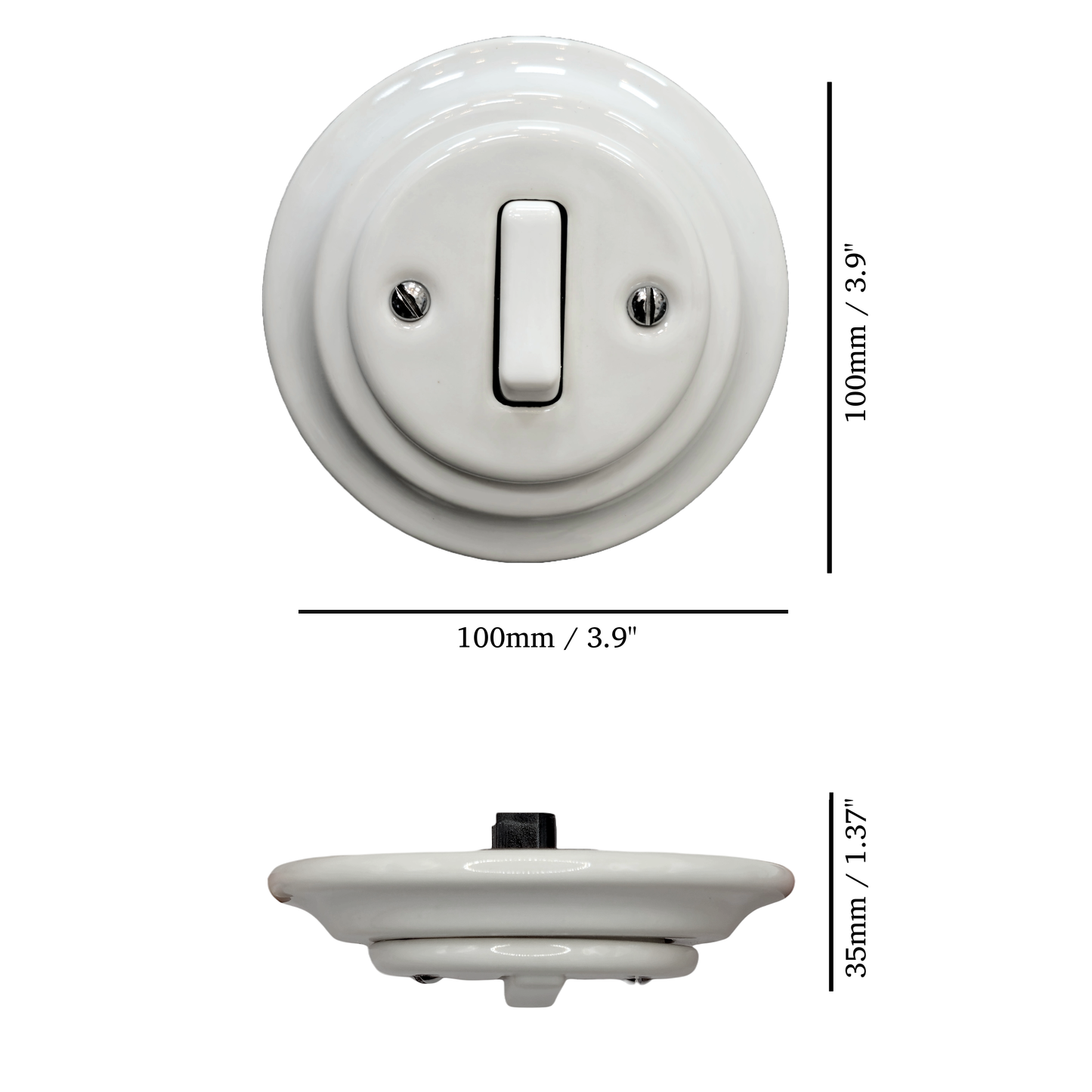 Rocker Slim Light Switch Porcelain Loft Retro 1-gang Two-way Flush Mounted Vintage Cottage Ceramic White