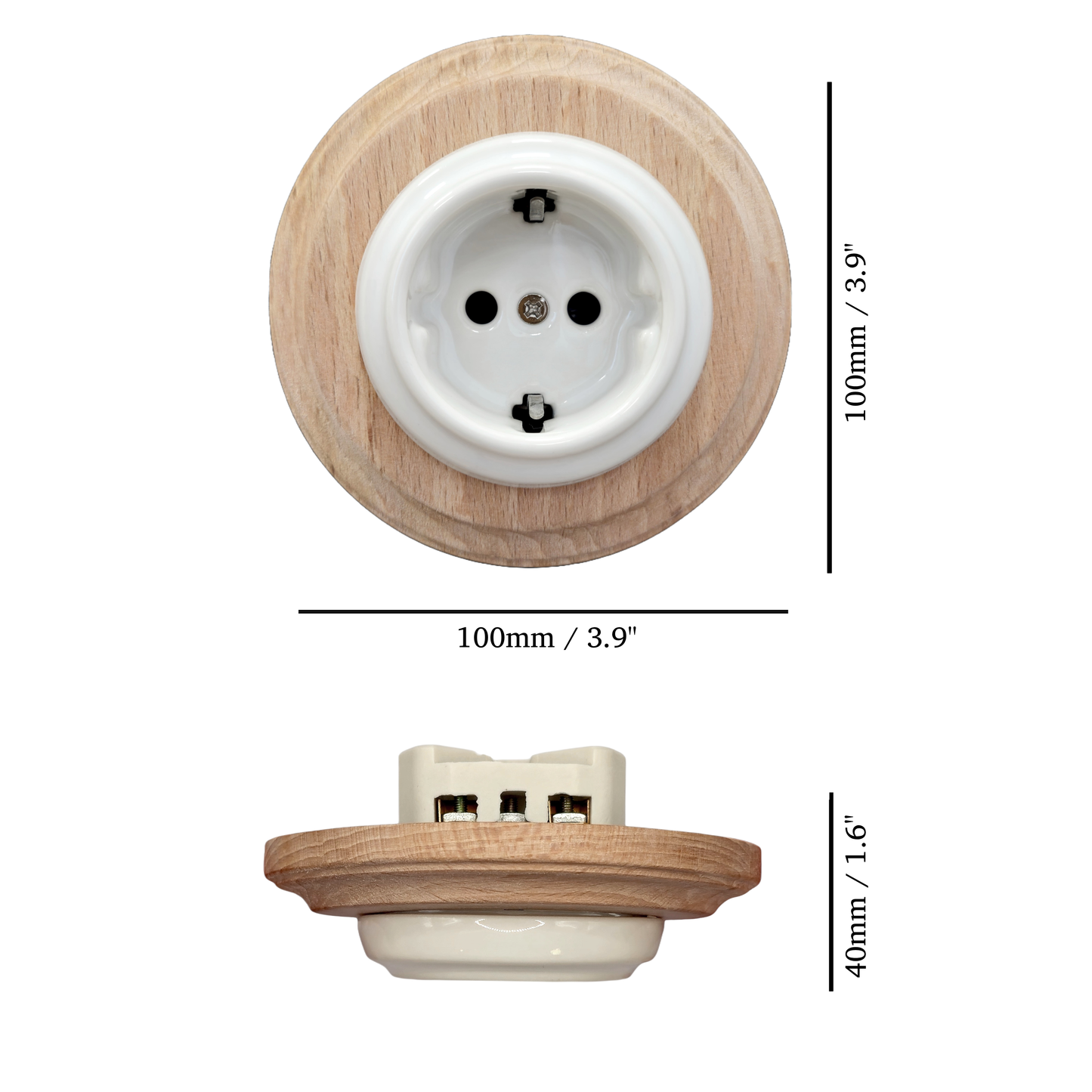Wooden German Power Socket Porcelain Loft Retro Electrical Flush-Mounting Vintage Cottage Ceramic Natural Beige With White
