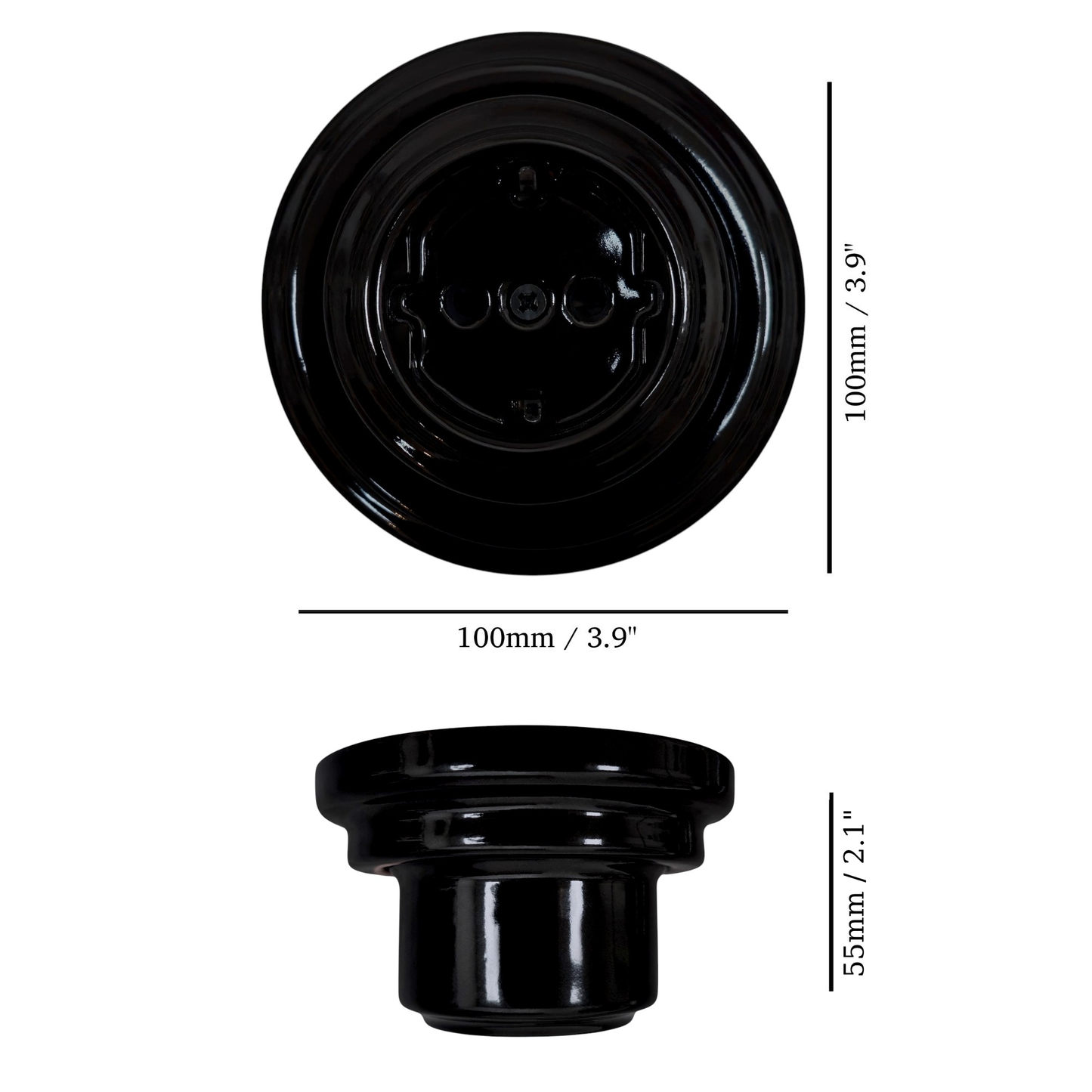 Single SCHUKO porcelain socket, black, surface-mounted, measurements
