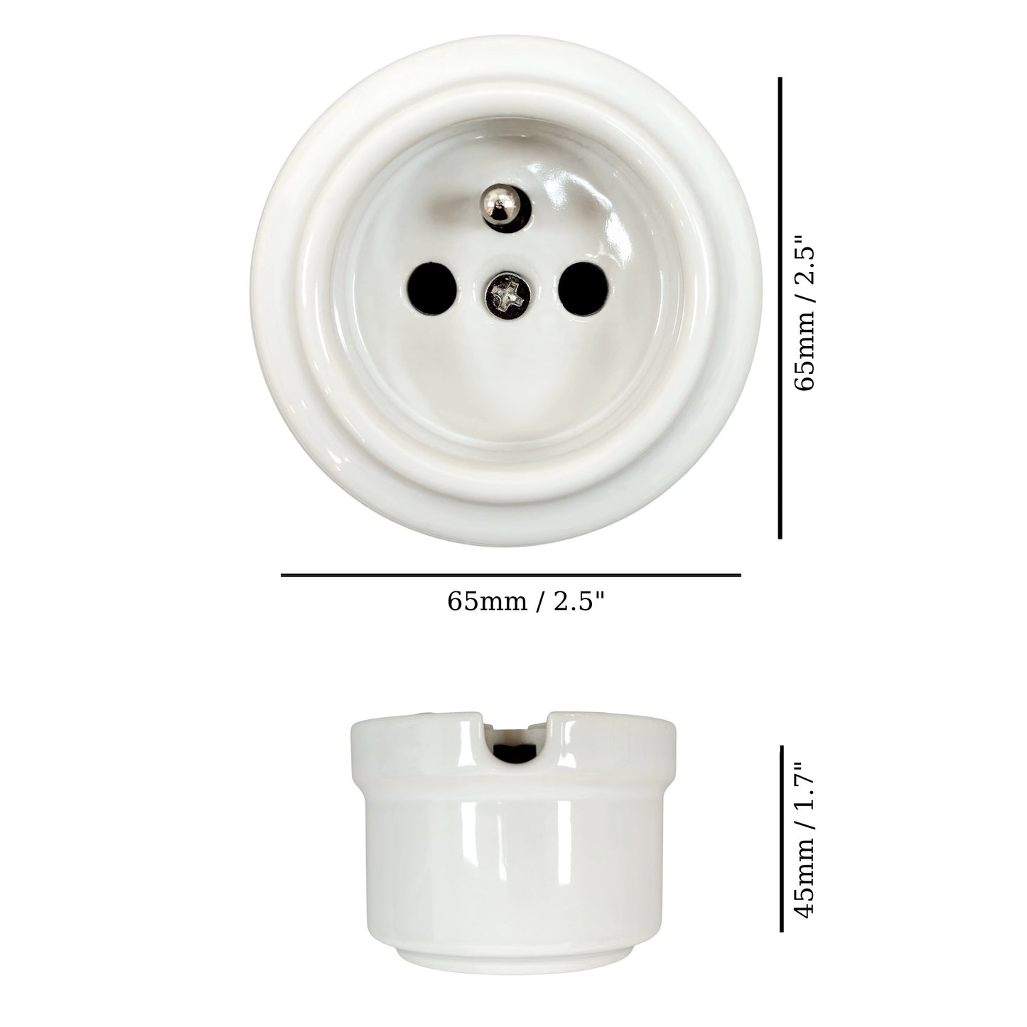 Single white French porcelain socket insert, surface, measurements