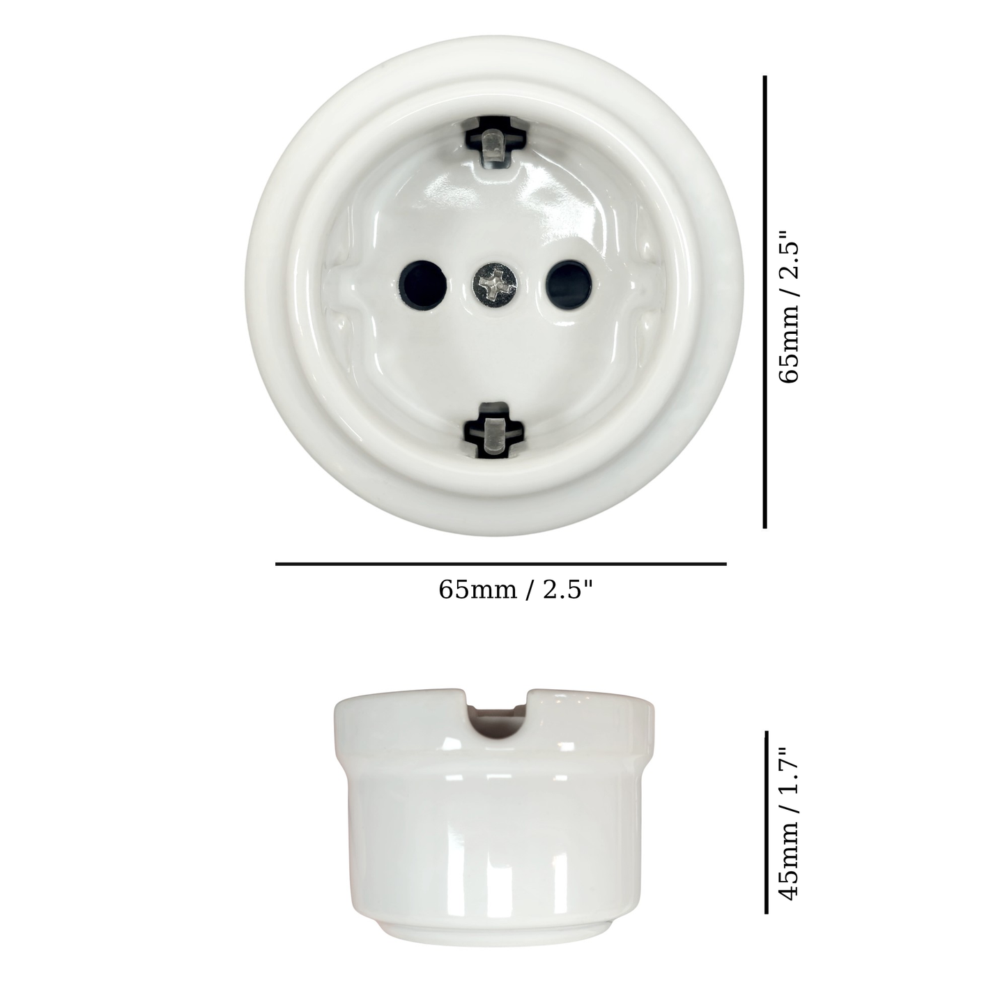 Single SCHUKO porcelain socket insert, white, surface-mounted, measurements
