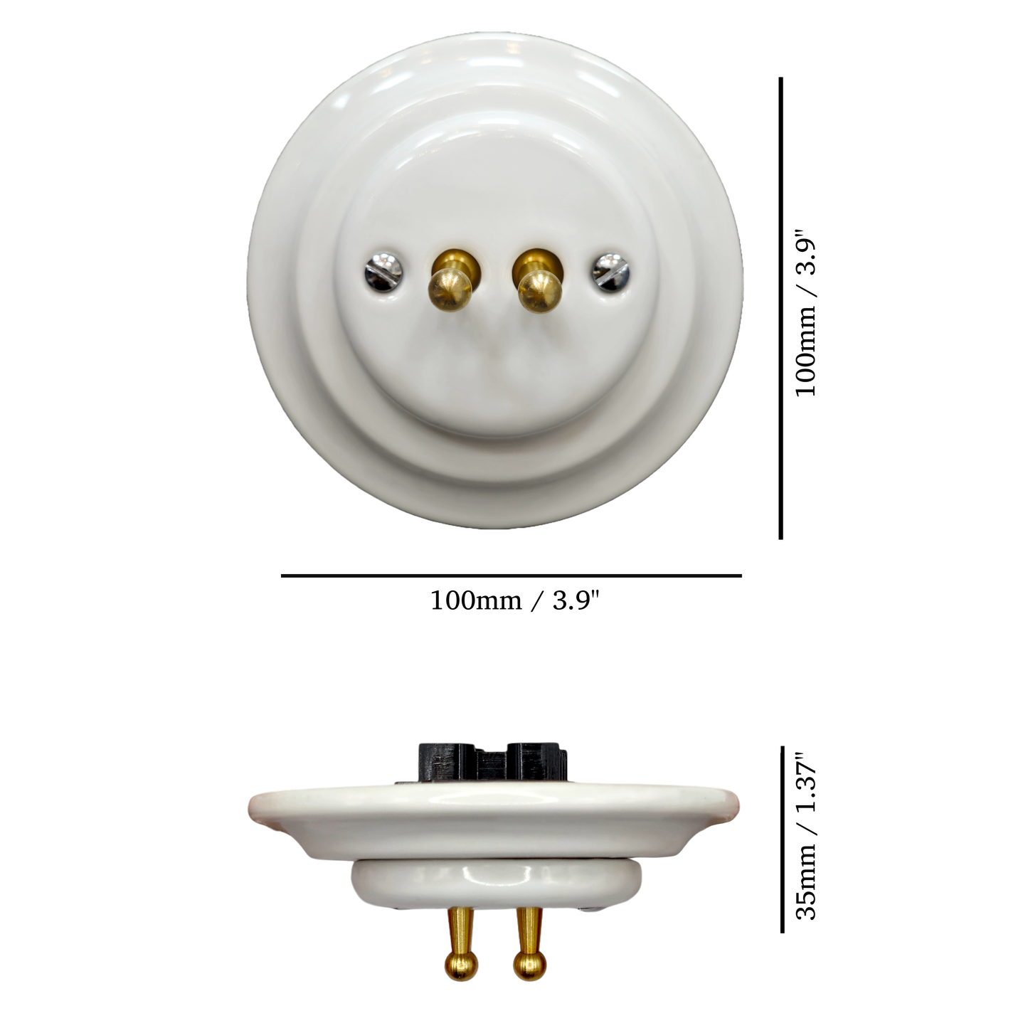 white porcelain 2gang2way toggle switch, flush-mount, measurements