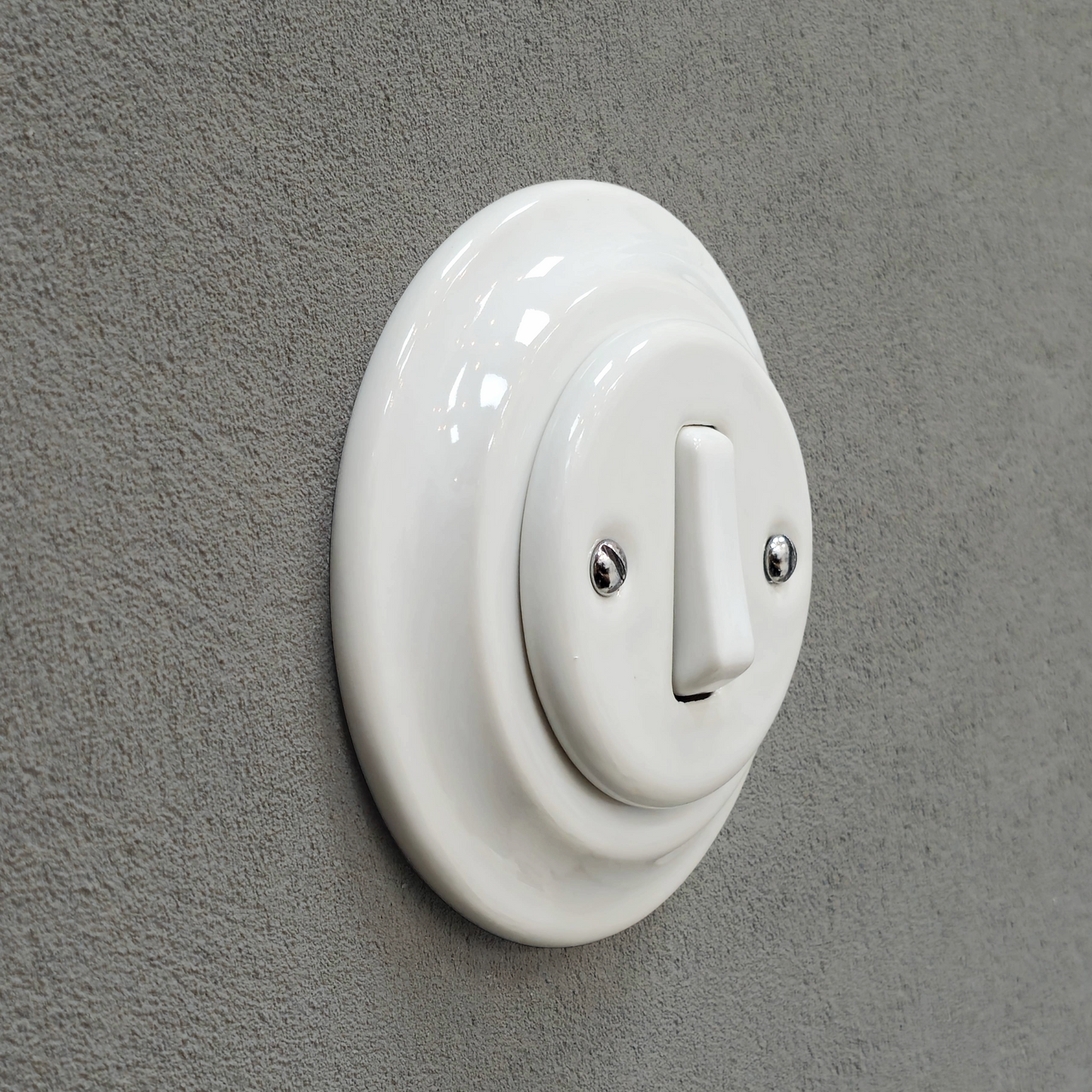 Rocker Slim Light Switch Porcelain Loft Retro 1-gang Two-way Flush Mounted Vintage Cottage Ceramic White
