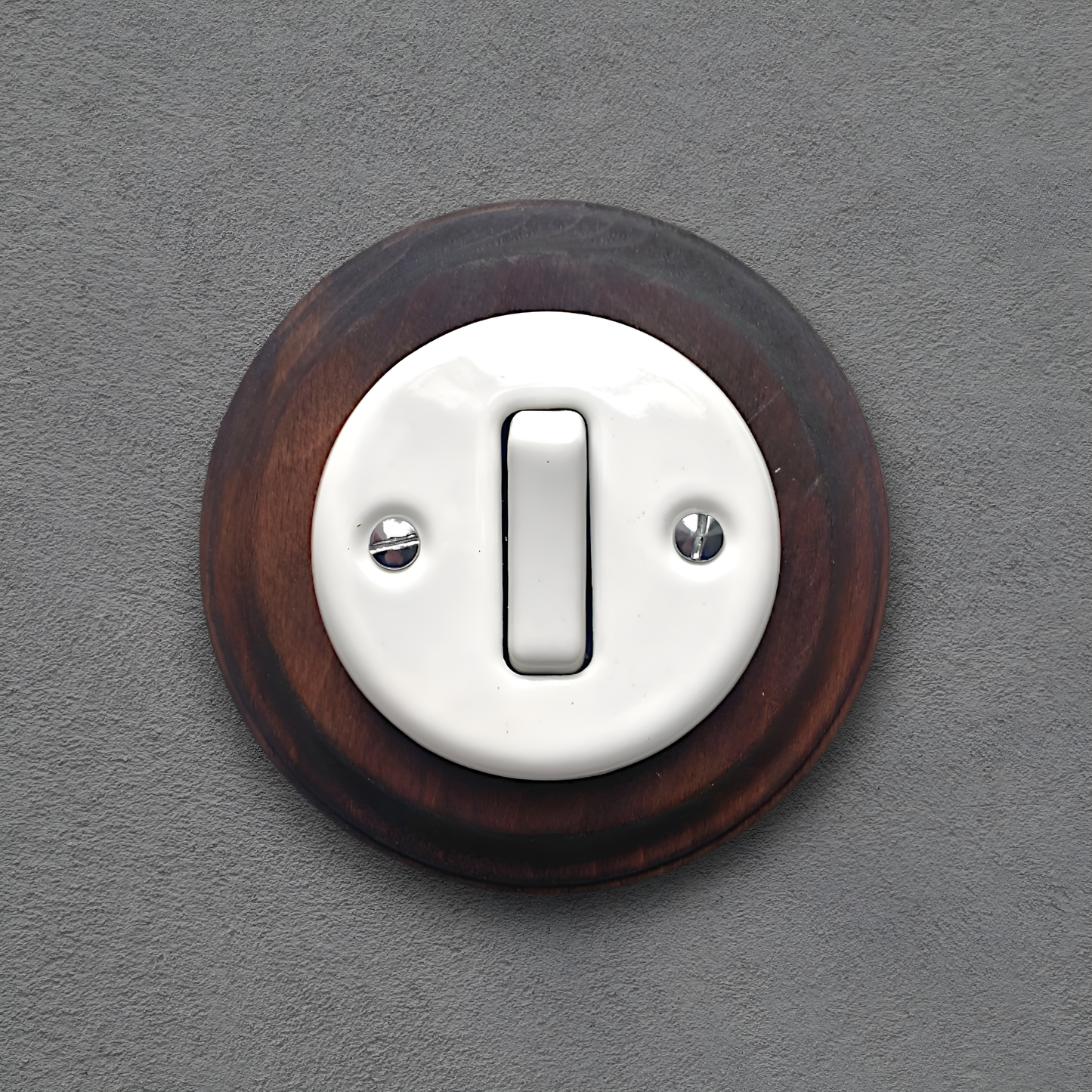 Wooden Frame Porcelain Light Switch Loft Retro 1-gang Two-way Flush-Mounting Vintage Cottage Ceramic Dark Brown With White