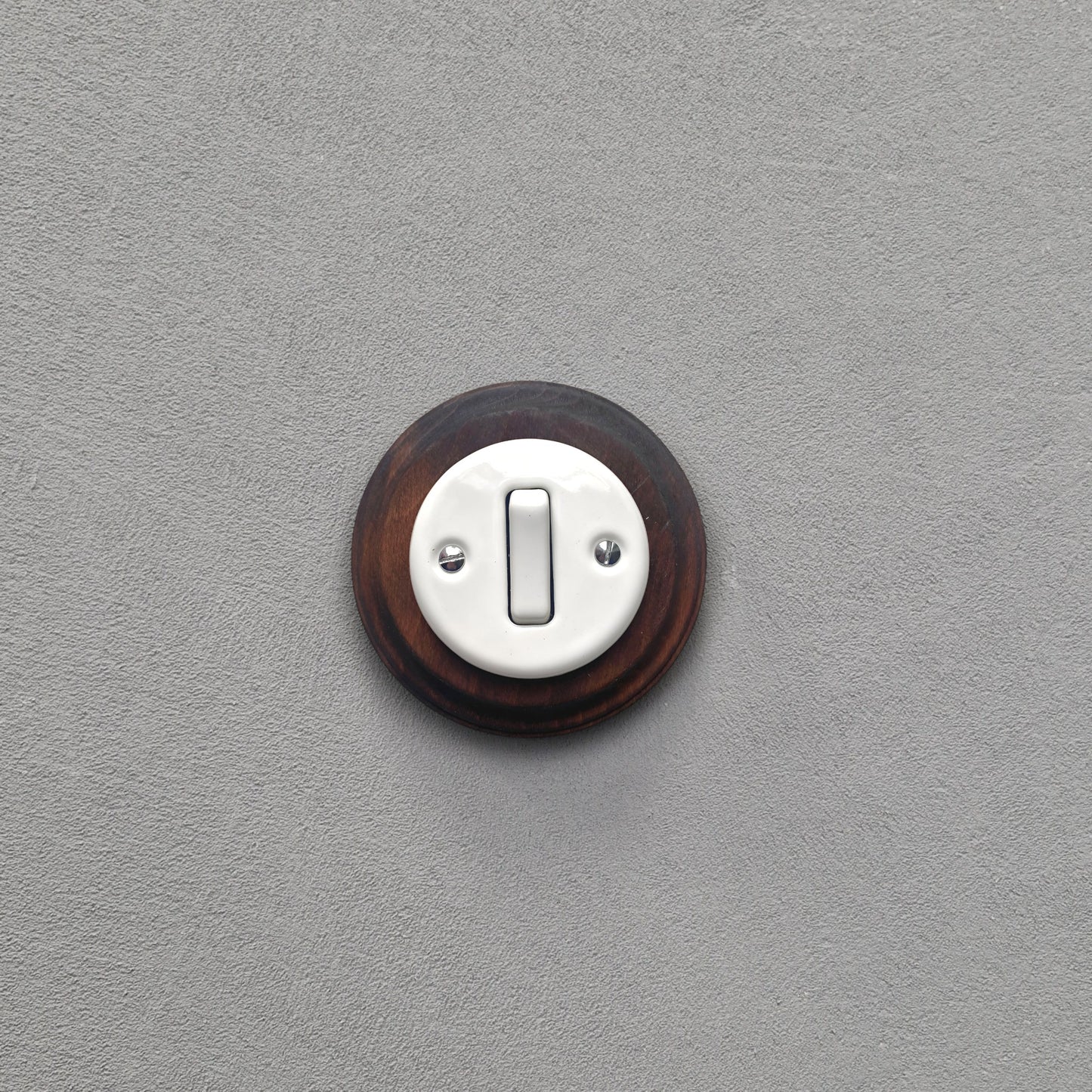 Wooden Frame Porcelain Light Switch Loft Retro 1-gang Two-way Flush-Mounting Vintage Cottage Ceramic Dark Brown With White