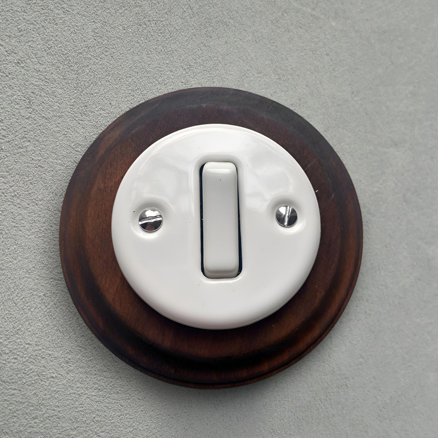 Wooden Frame Porcelain Light Switch Loft Retro 1-gang Two-way Flush-Mounting Vintage Cottage Ceramic Dark Brown With White