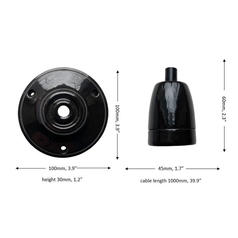 black porcelain E27 pendant light set, measurements