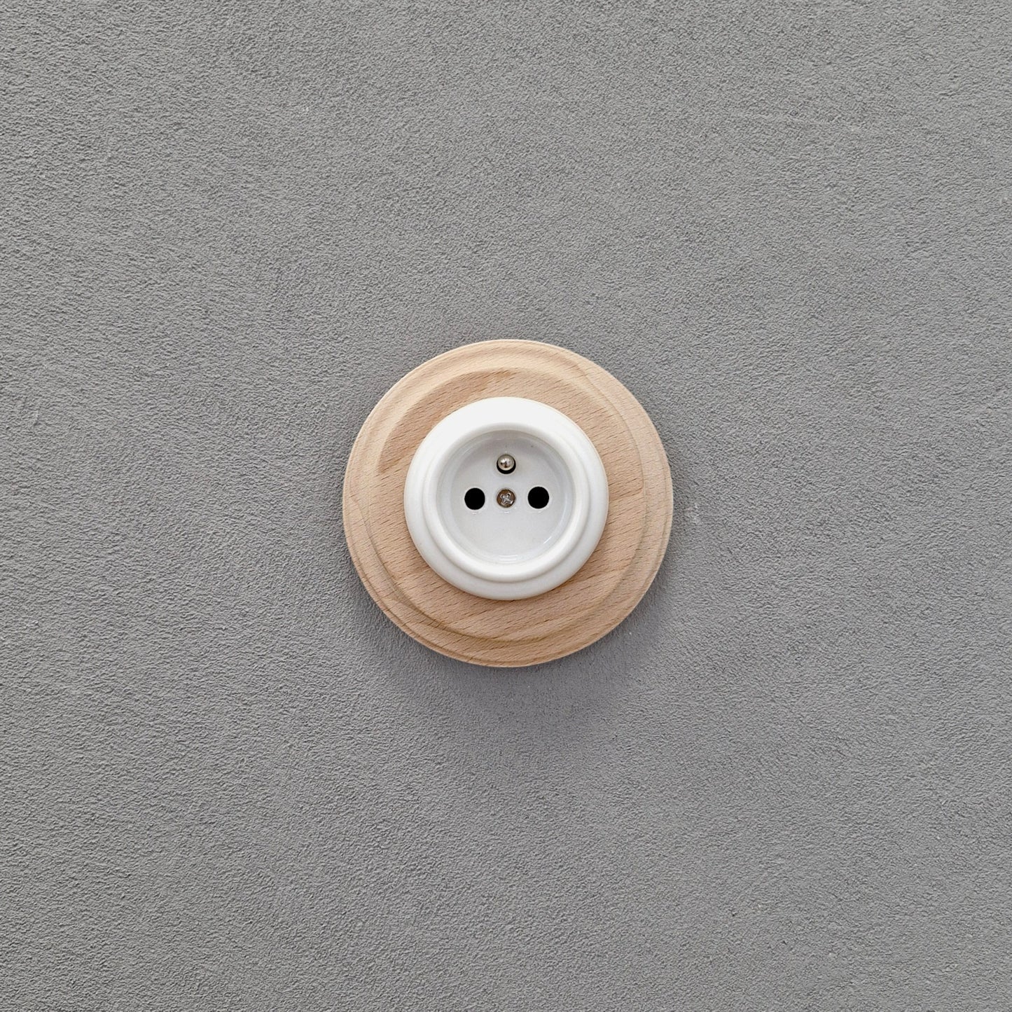 Wooden French Power Socket Porcelain Loft Retro Electrical Flush-Mounting Vintage Cottage Ceramic Natural Beige With White