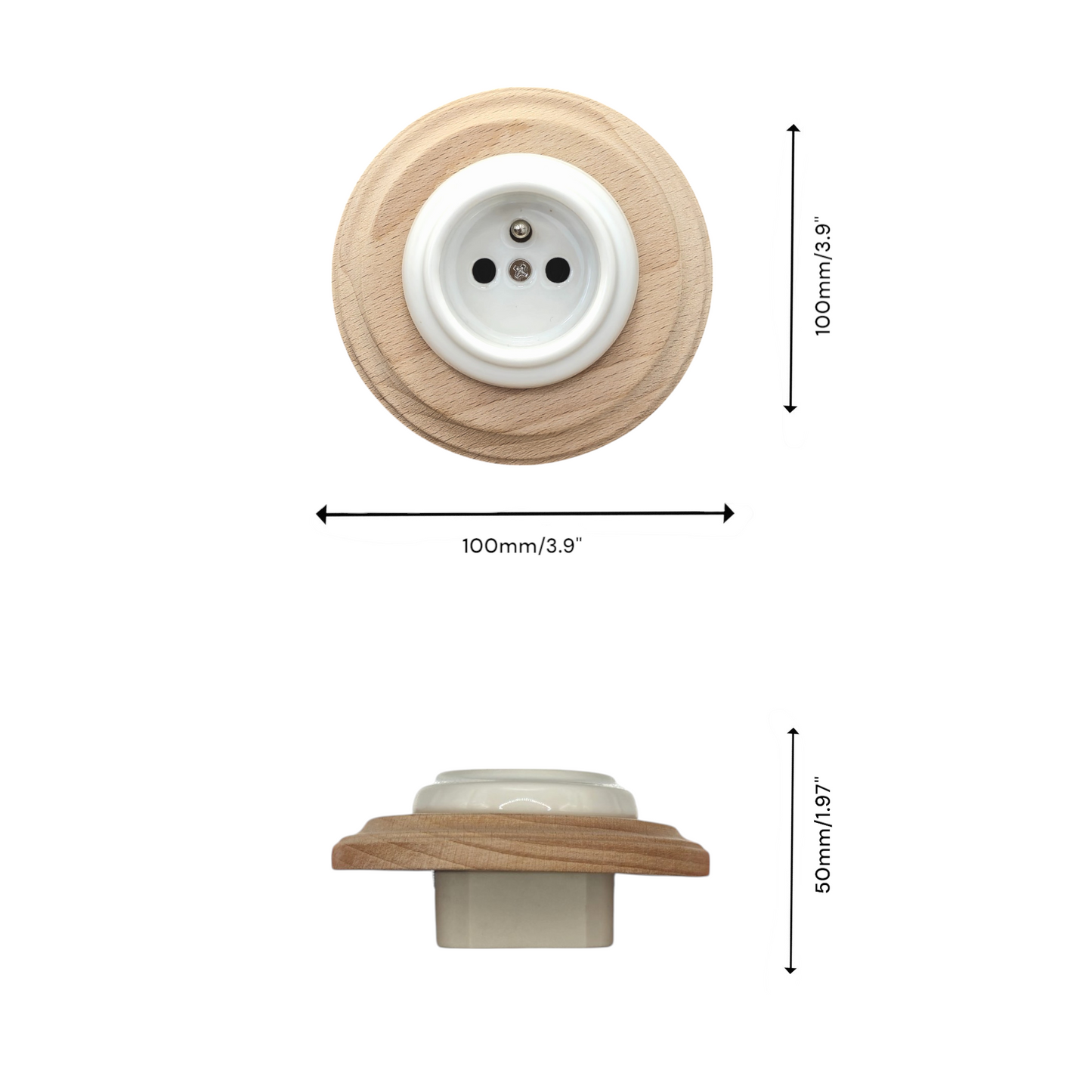 Wooden French Power Socket Porcelain Loft Retro Electrical Flush-Mounting Vintage Cottage Ceramic Natural Beige With White