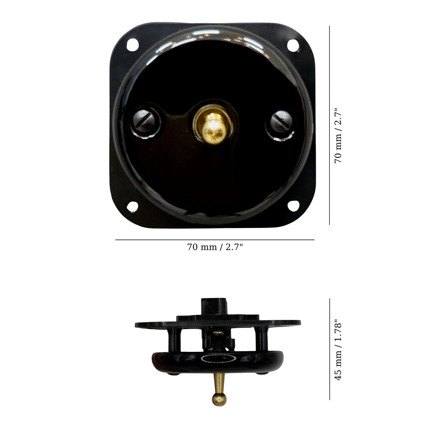 black porcelain 1gang2pole toggle light switch insert, flush-mount, measurements