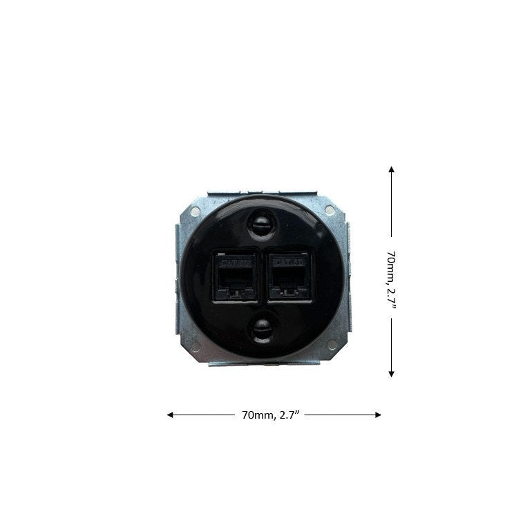 Porcelain Loft Retro Connection Inner Part Electrical Network Socket RJ45 Flush-Mounting Vintage Cottage Ceramic Black