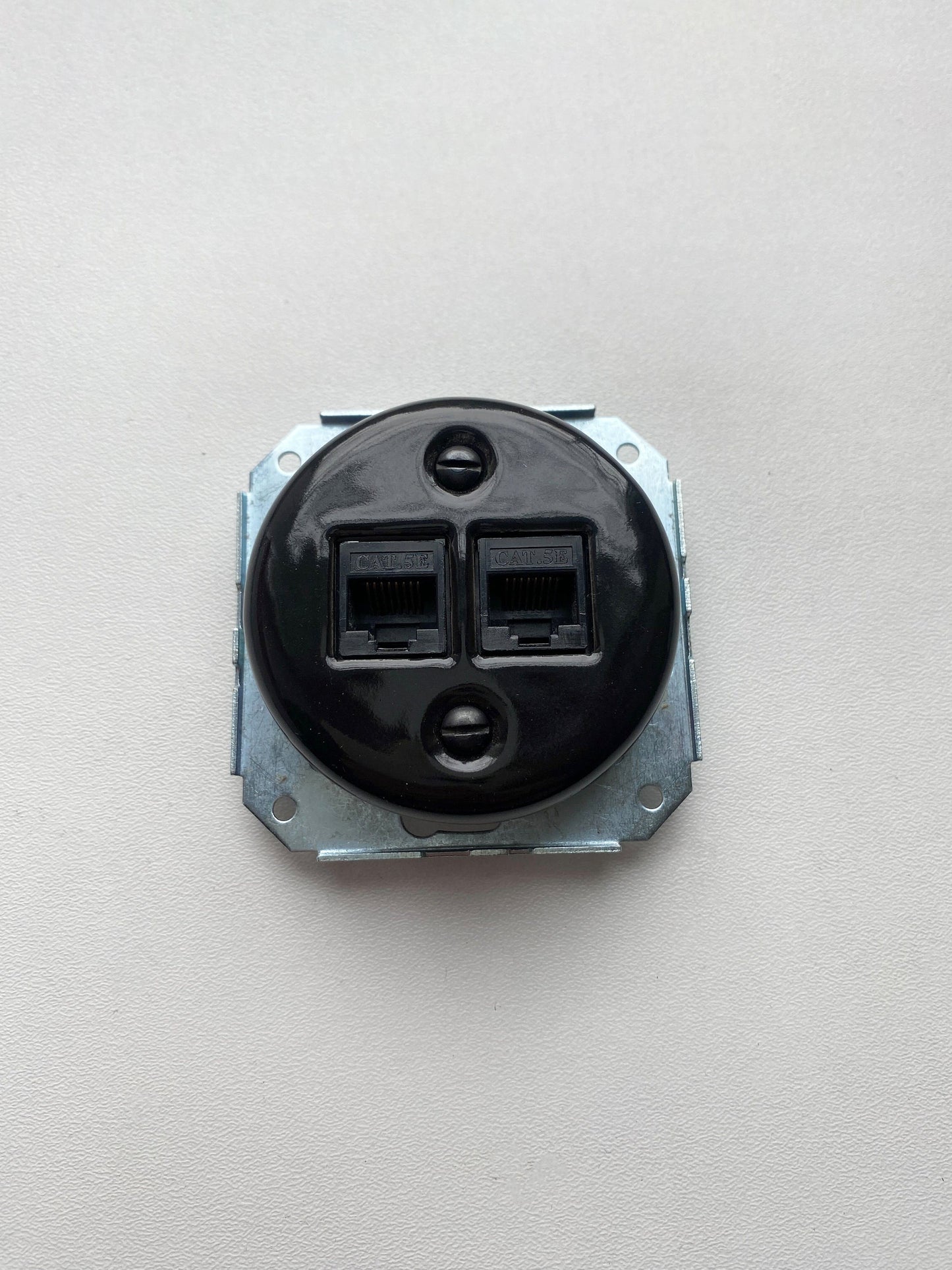 Porcelain Loft Retro Connection Inner Part Electrical Network Socket RJ45 Flush-Mounting Vintage Cottage Ceramic Black