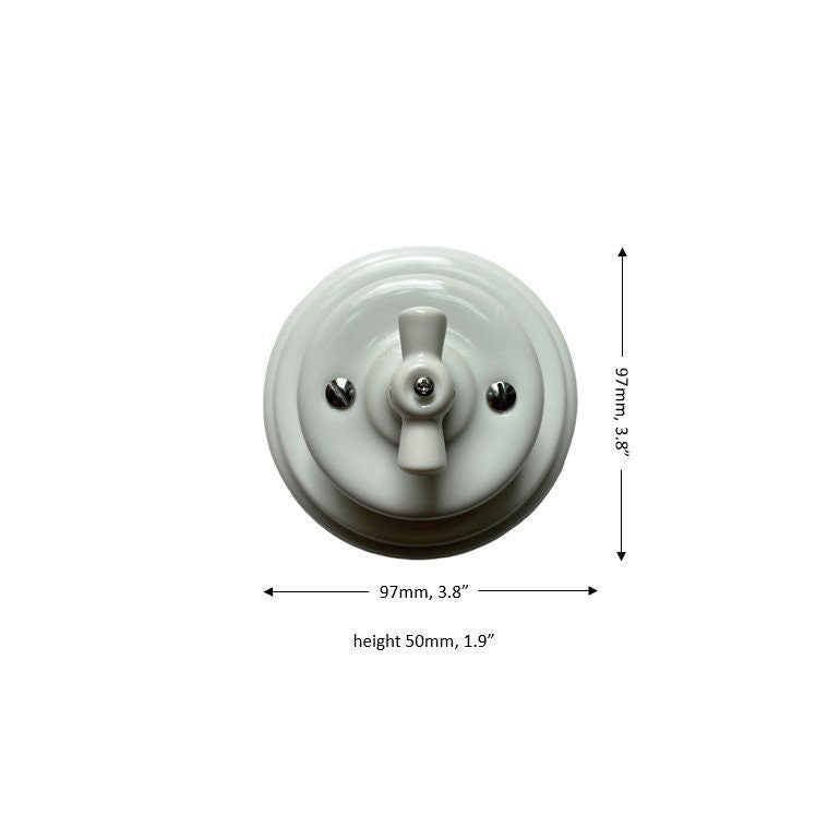 Surface-Mounting Rotary Light Switch Type - 2 Double One-way Porcelain Loft Retro Vintage Cottage Ceramic White
