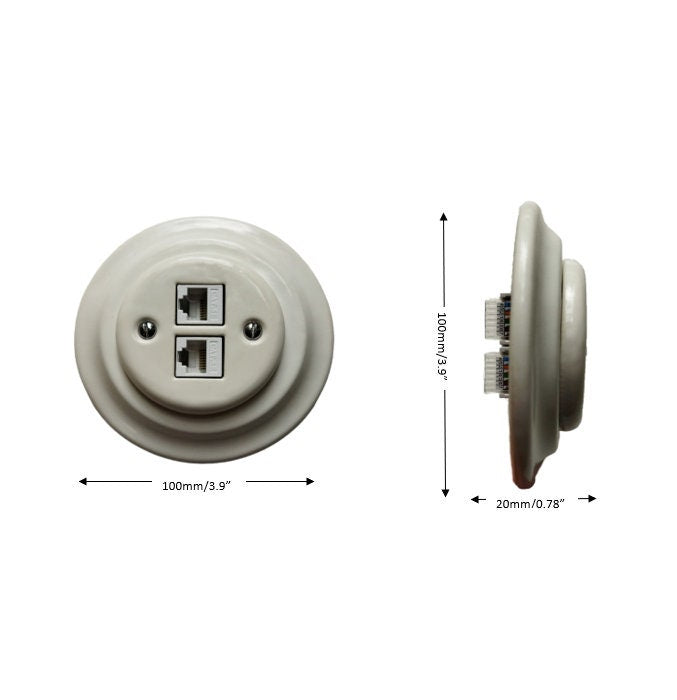 Porcelain Loft Retro Electrical Network CAT.5E Socket RJ45 Flush-Mounting Vintage Cottage Ceramic White