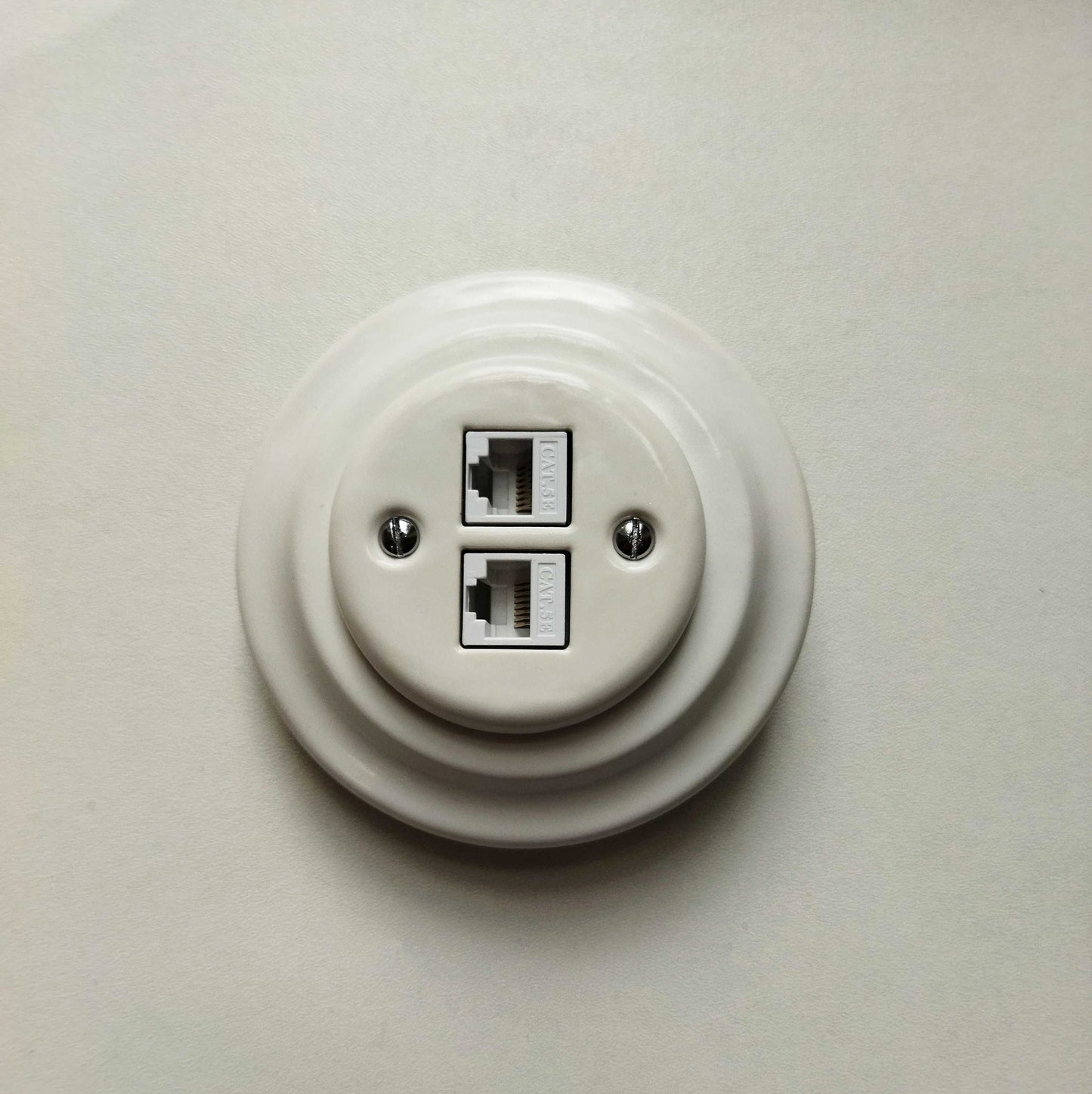 Porcelain Loft Retro Electrical Network CAT.5E Socket RJ45 Flush-Mounting Vintage Cottage Ceramic White