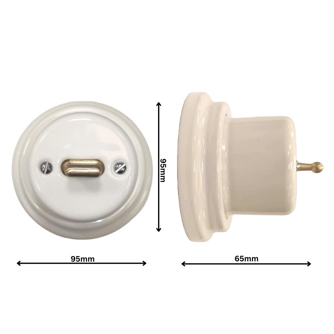 Toggle Wall Light Switch Porcelain Cover 1 Crossing / Intermediate Switch Surface Mounted Loft Retro Vintage Cottage Ceramic White