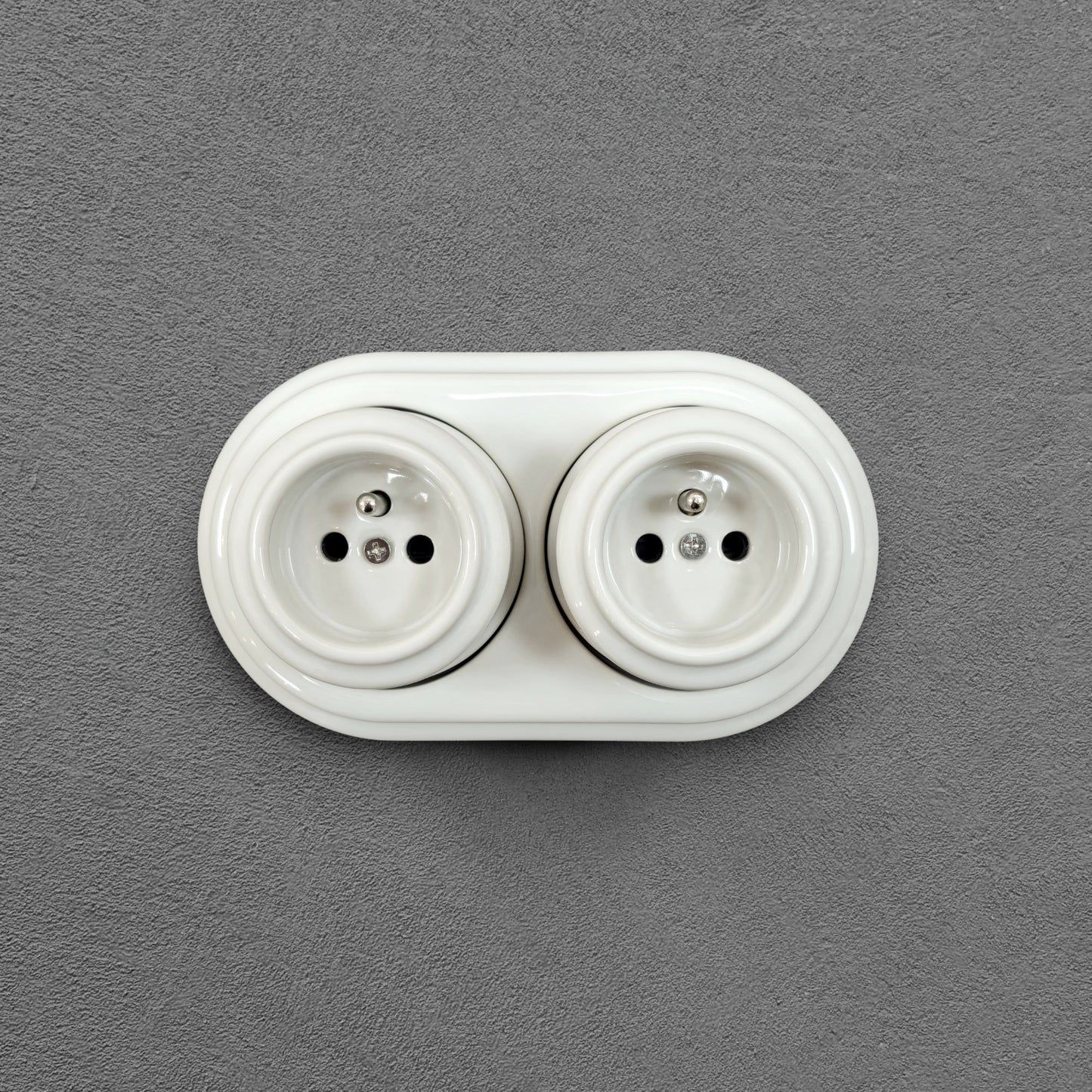 Surface-Mounting Double Frame French Power Socket Porcelain Loft Retro Electrical Vintage Cottage Ceramic White
