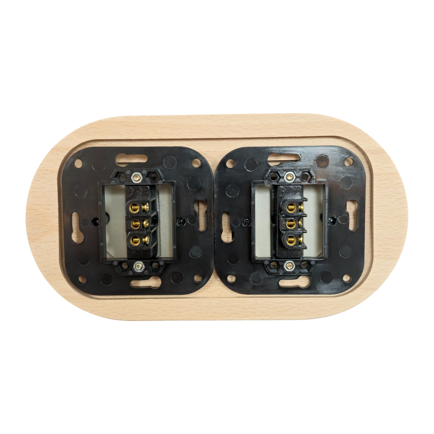 Wooden Frame Double Porcelain Light Switch Loft Retro 1-gang Two-way Flush-Mounting Vintage Cottage Ceramic Natural Wood With White