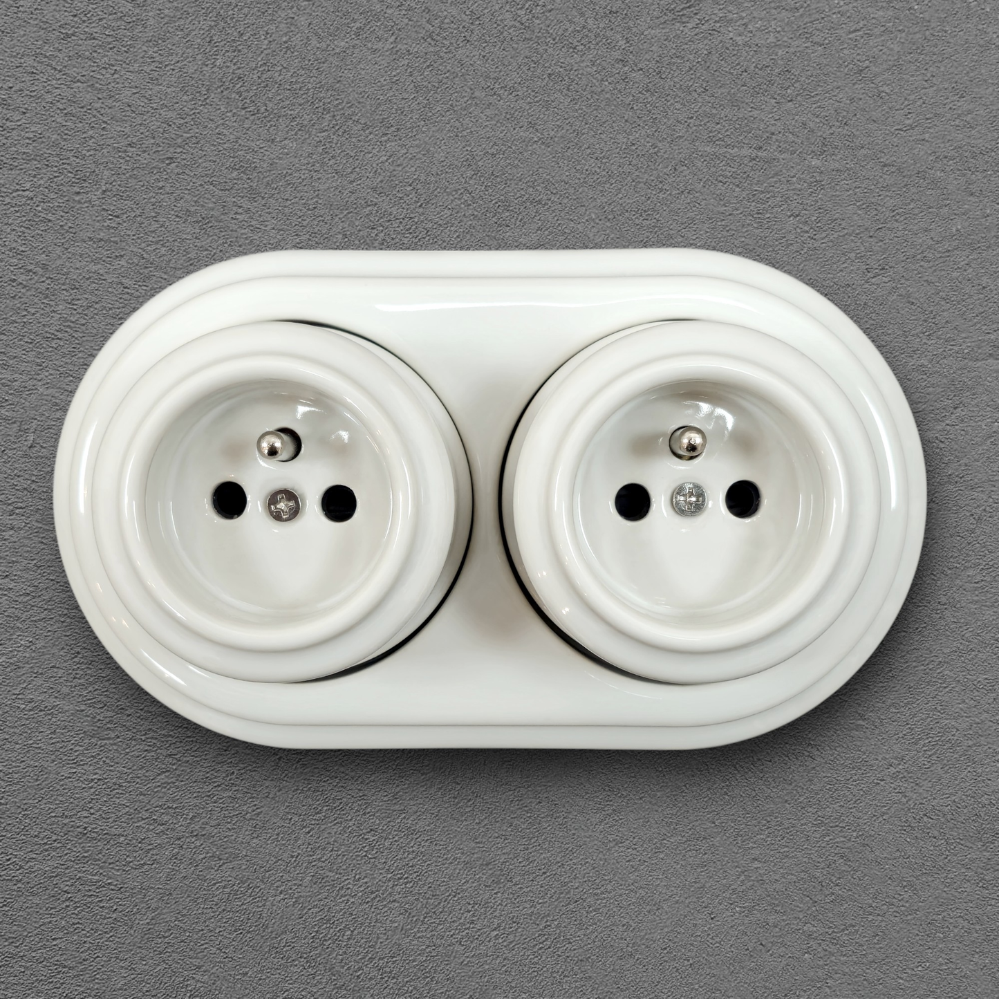 Surface-Mounting Double Frame French Power Socket Porcelain Loft Retro Electrical Vintage Cottage Ceramic White