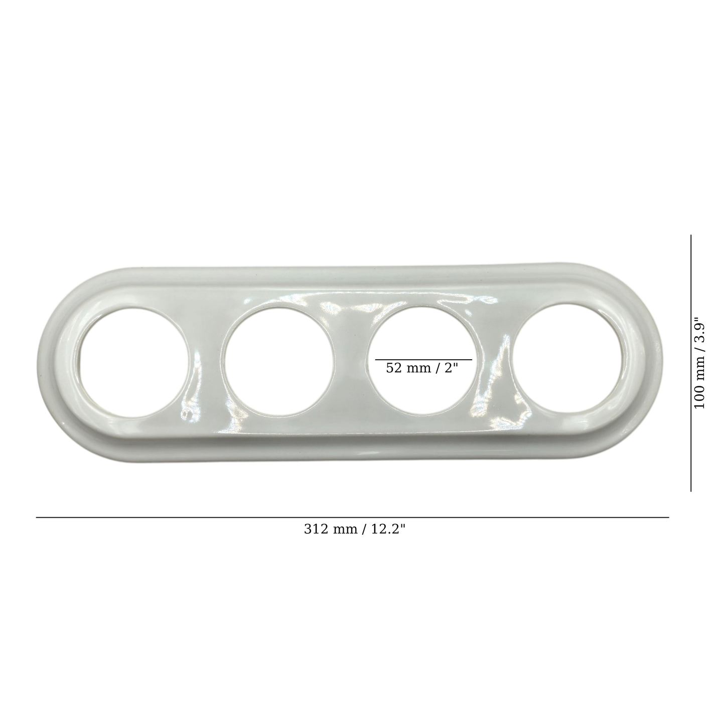white porcelain quadruple frame, flush-mount, measurements