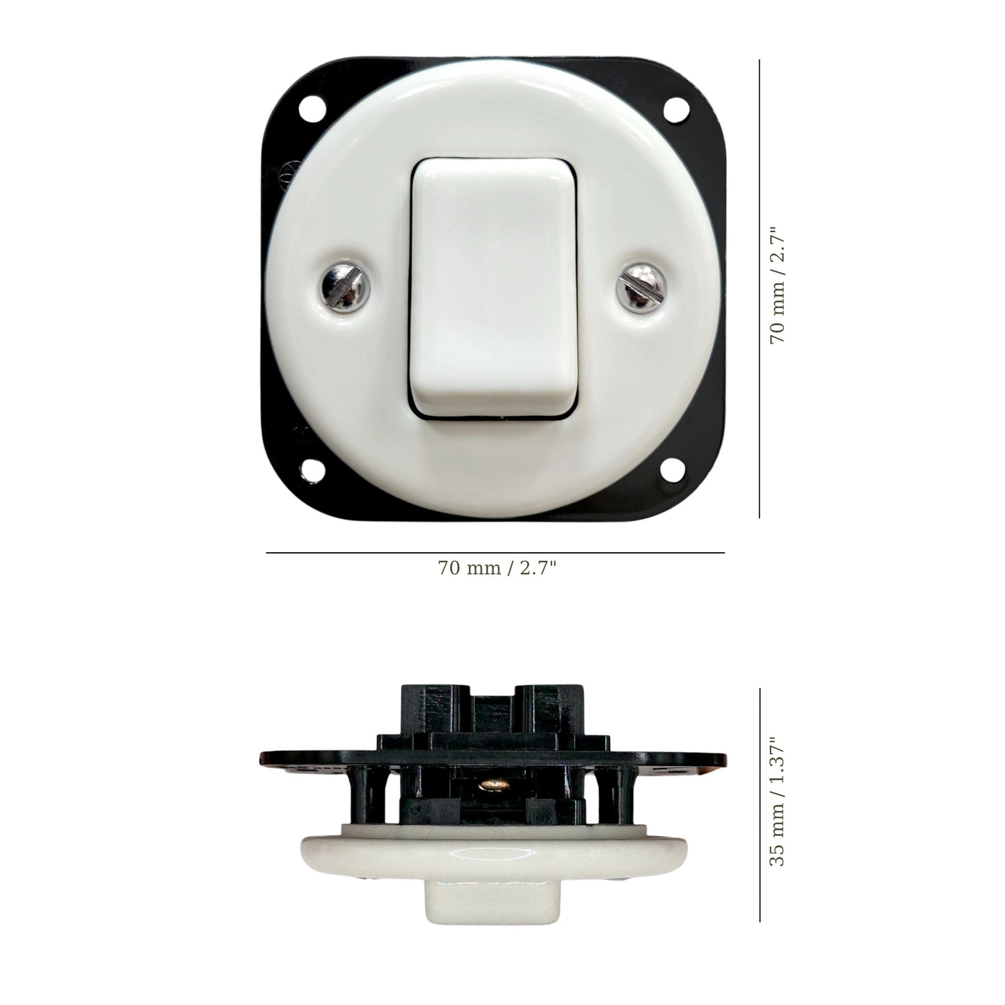White Porcelain Wide Rocker Connection Inner Part Push Button Switch 1 Gang Two-Pole With A Big Key Flush-Mounted
