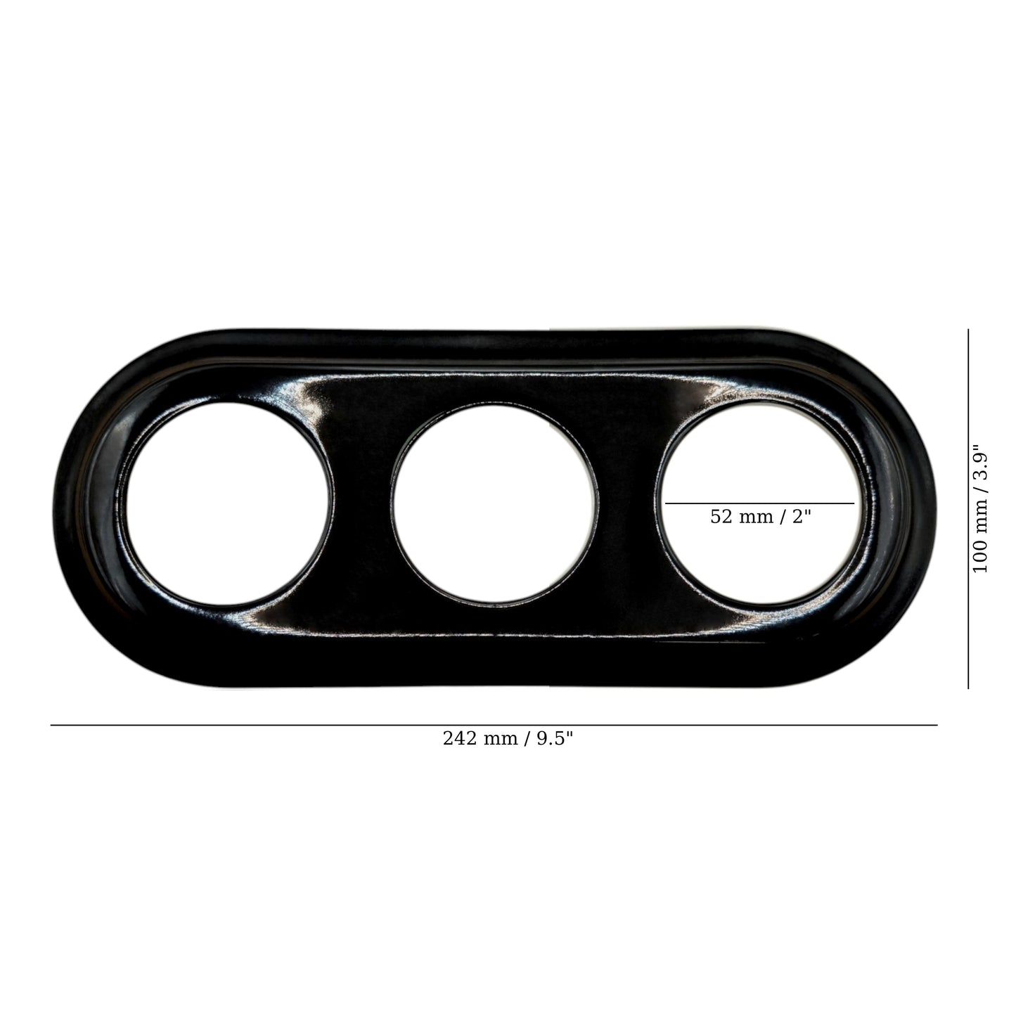 black porcelain triple frame, flush-mount, measurements