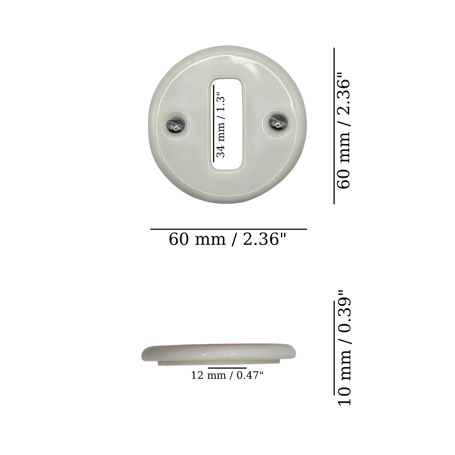 white porcelain 1-gang light switch cover, flush-mount, measurements