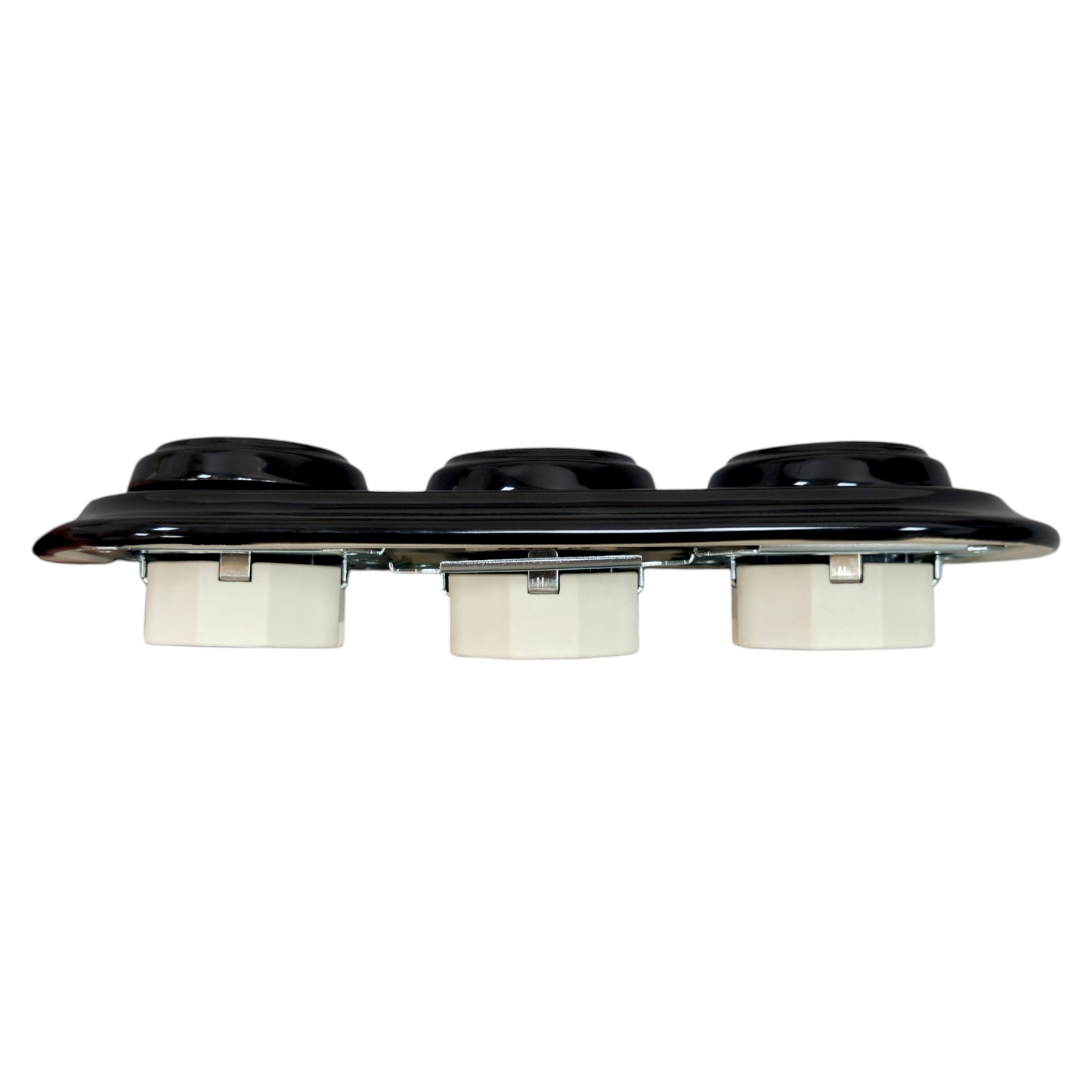 Triple Power Socket Porcelain Loft Retro Electrical German Schuko Flush-Mounting Vintage Cottage Ceramic Black