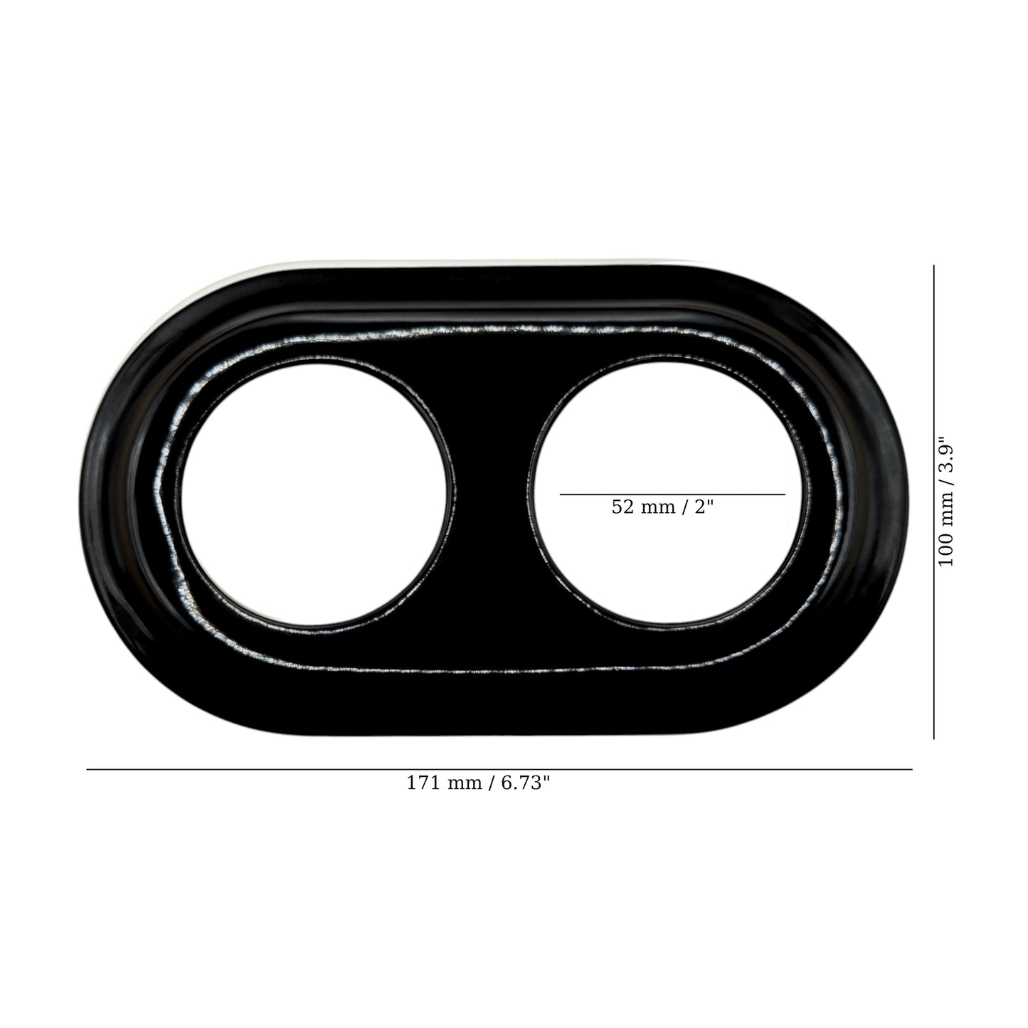 black porcelain double frame, flush-mount, measurements